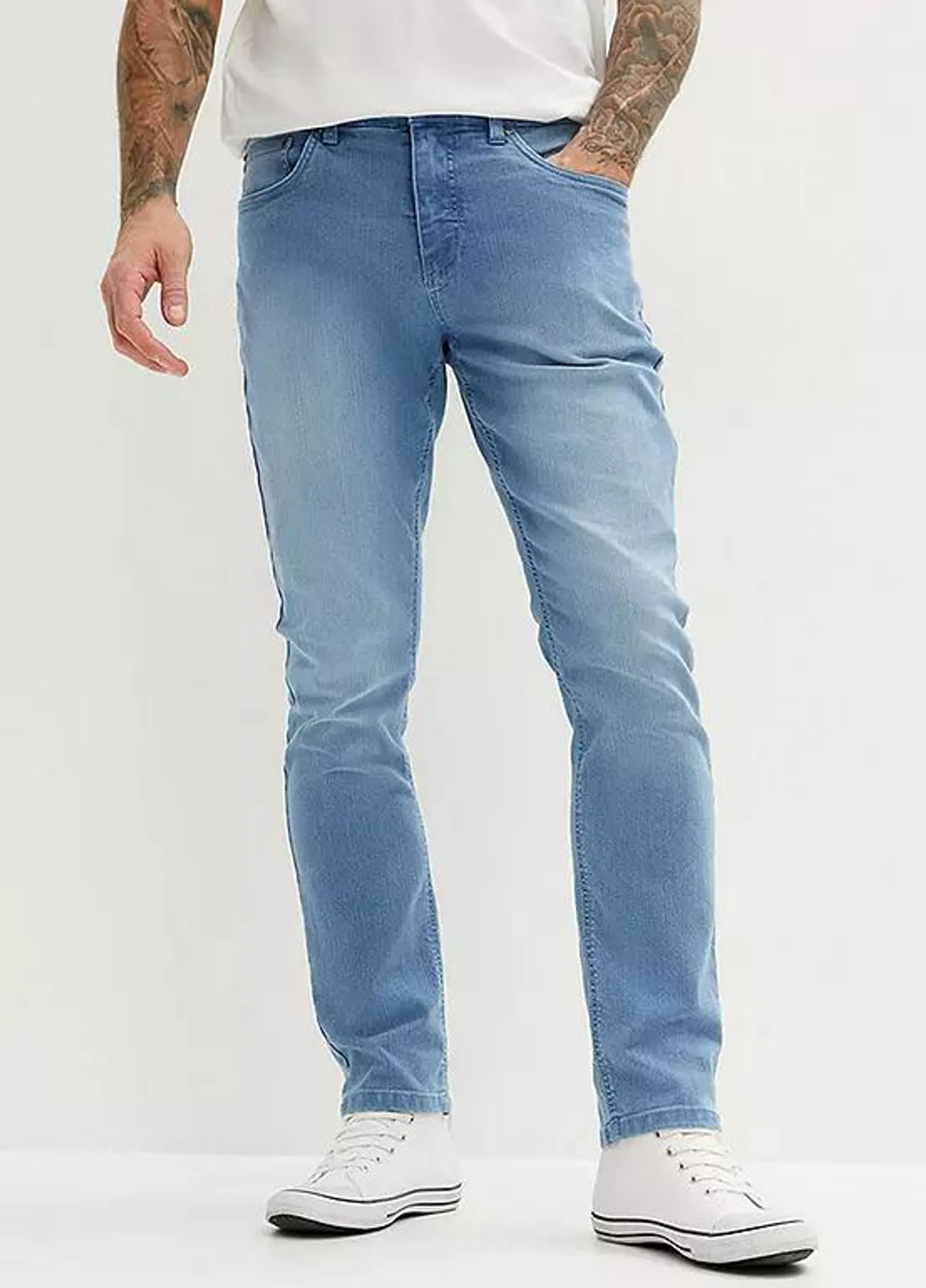 Stretch Denim Straight Leg Jeans