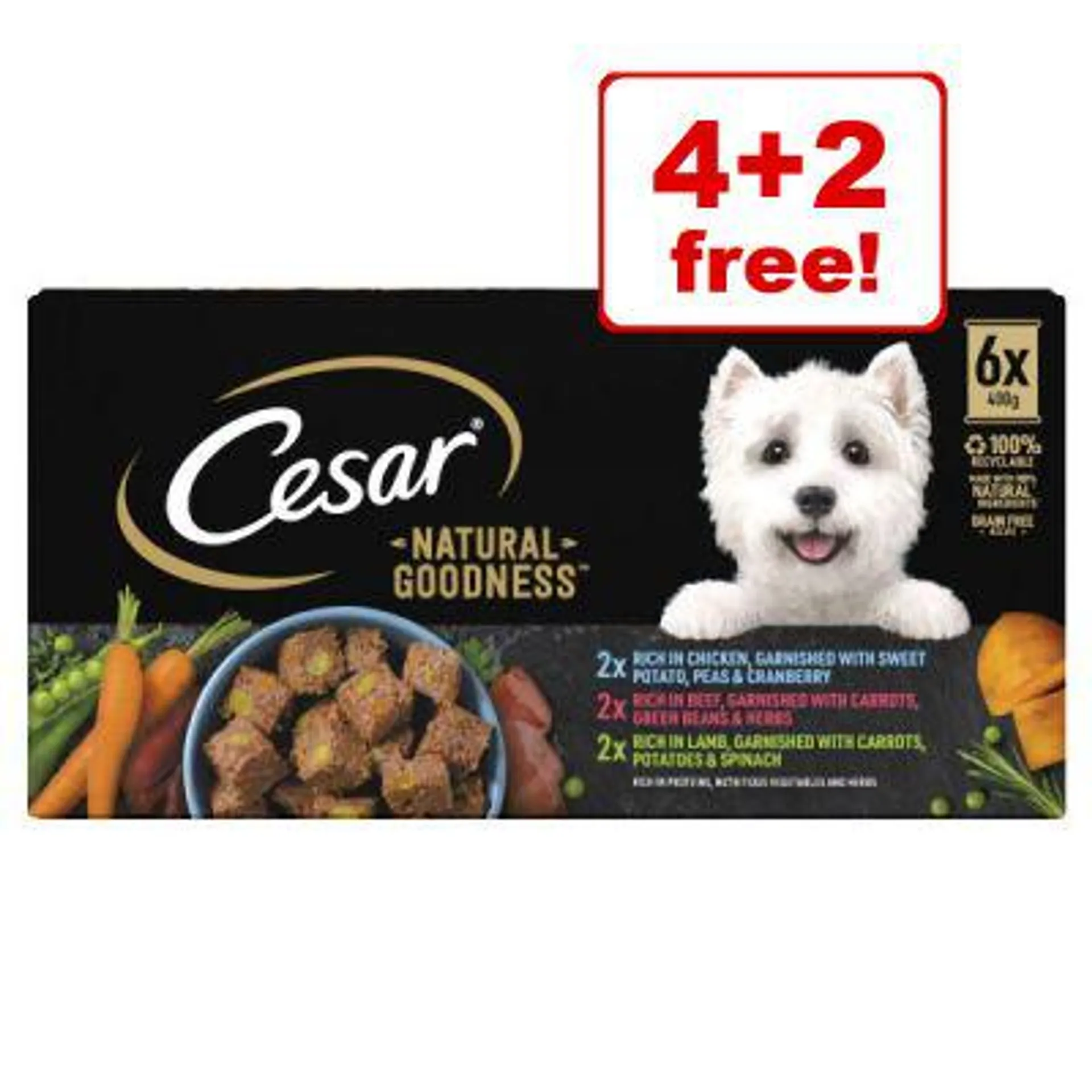 6 x 400g Cesar Natural Goodness Wet Dog Food - 4 + 2 Free!*