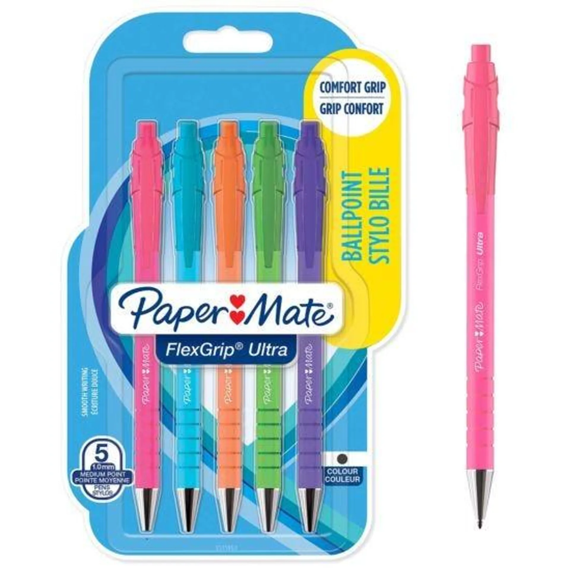 Papermate FlexGrip Ultra Brights Ballpoint Pens Pack of 5 Black Ink