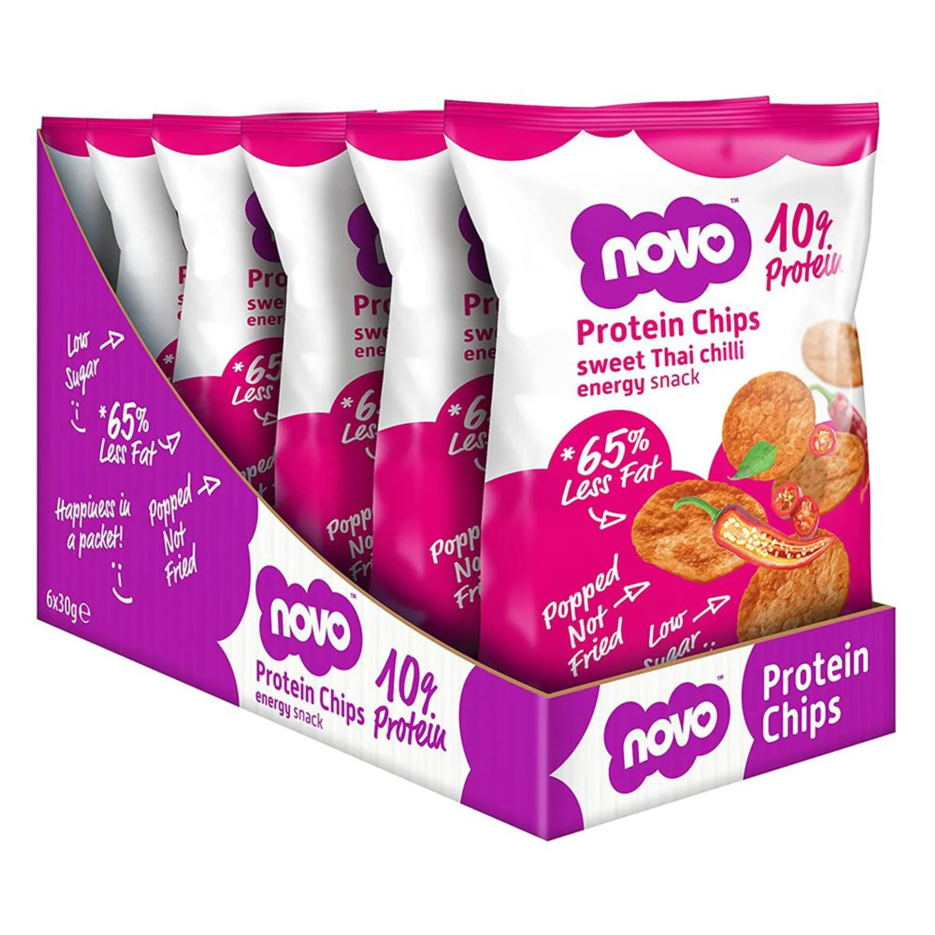 Novo Nutrition Protein Chips Energy Snacks 6 Pack - Sweet Thai Chilli