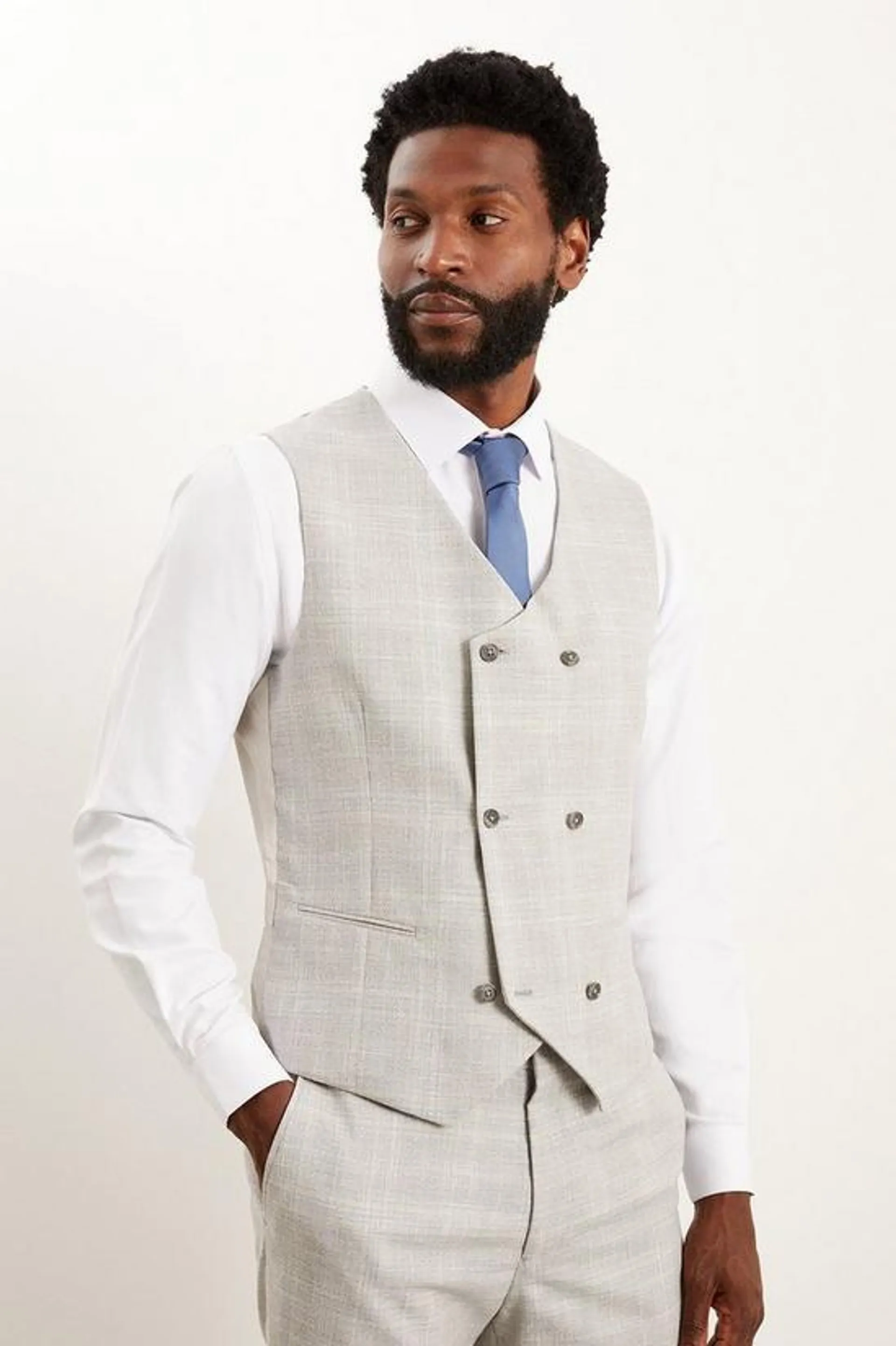 Tailored Fit Grey Textured Check Waistcoat