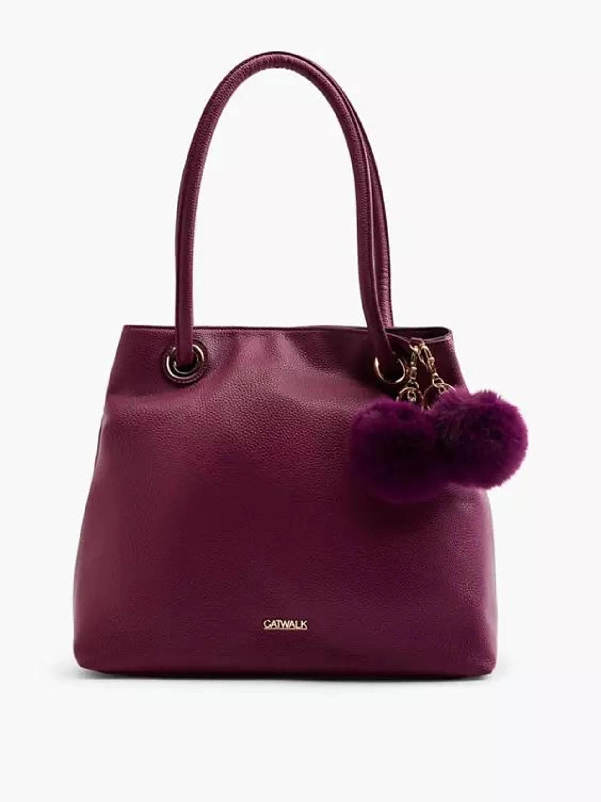 Plum Tote Bag with Pom Pom Charm