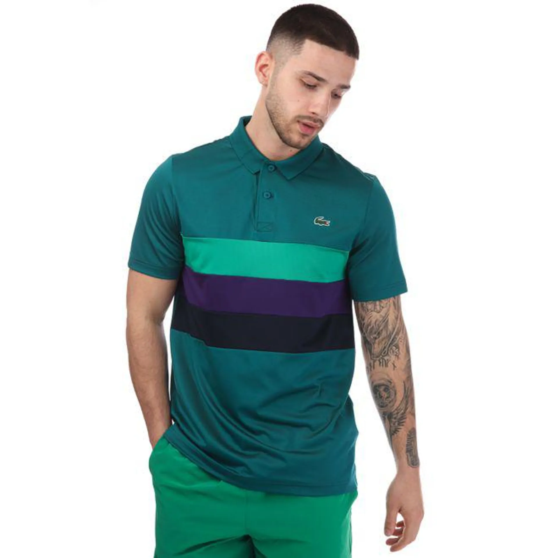 Lacoste Mens Sport Chest Block Polo Shirt in Green