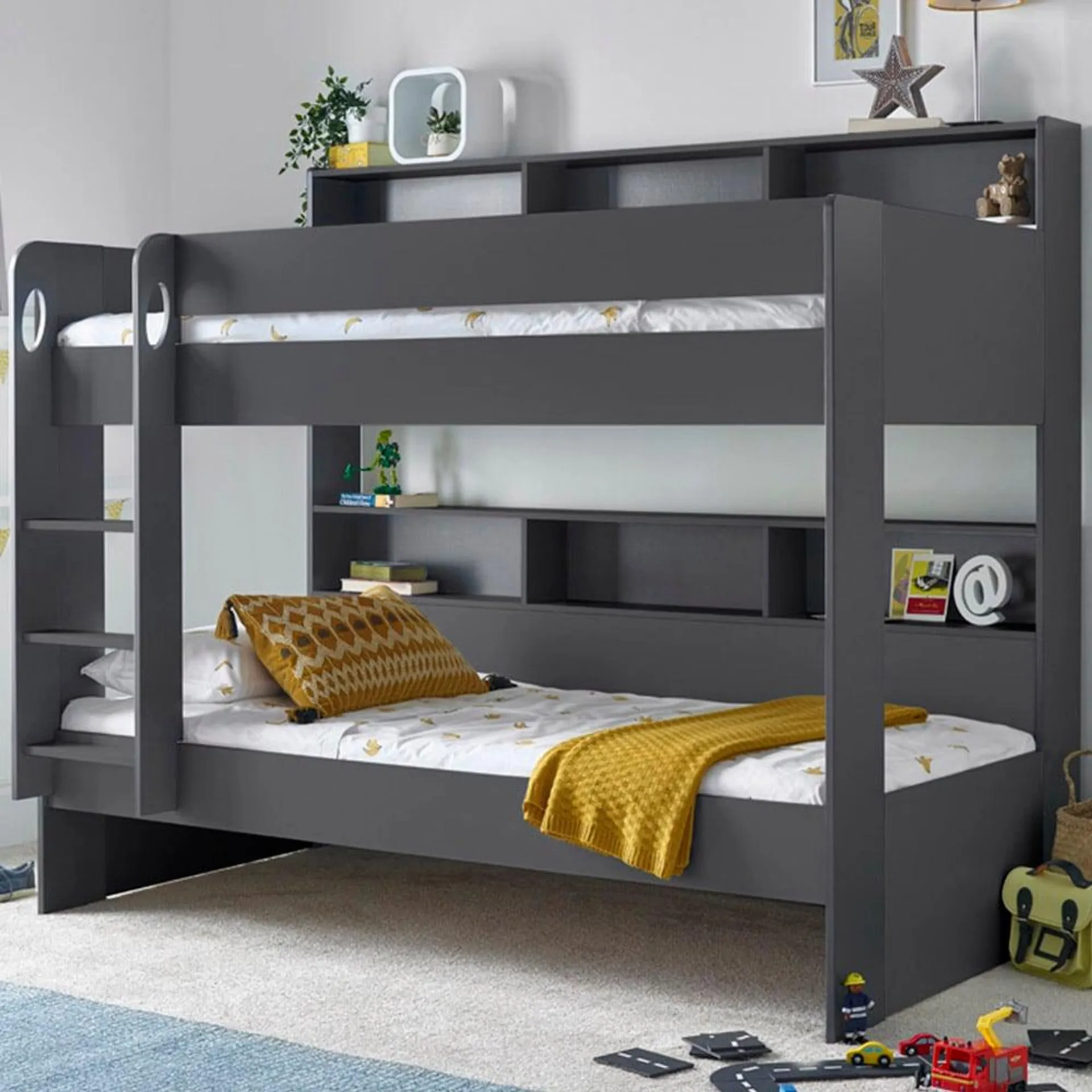 Oliver Onyx Grey Storage Bunk Bed with Orthopaedic Mattresses