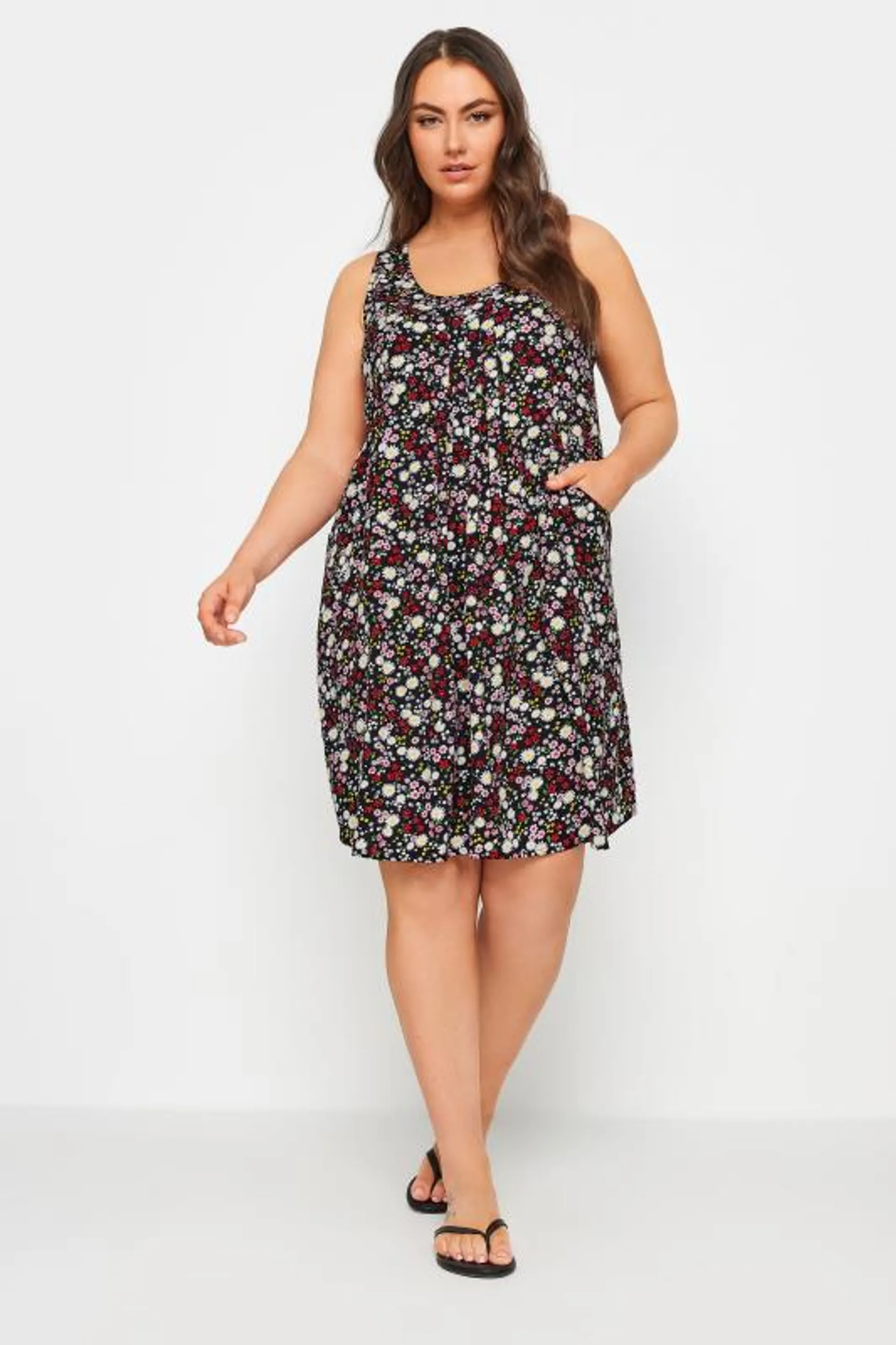 YOURS Curve Black Ditsy Floral Pocket Dress