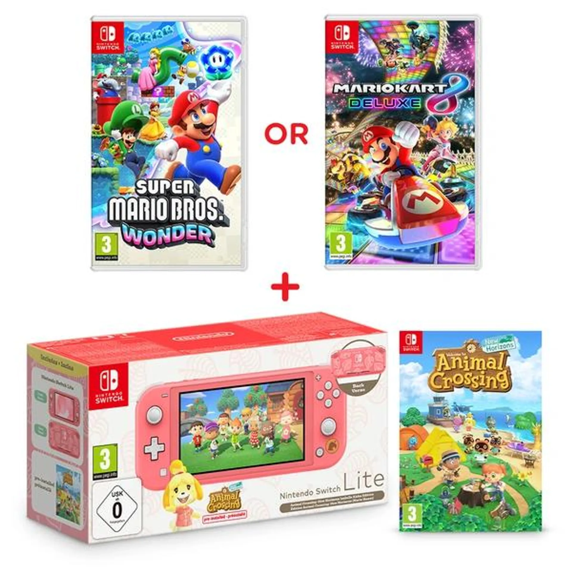 Nintendo Switch Lite Animal Crossing: New Horizons Isabelle Aloha Edition & Select Game Bundle