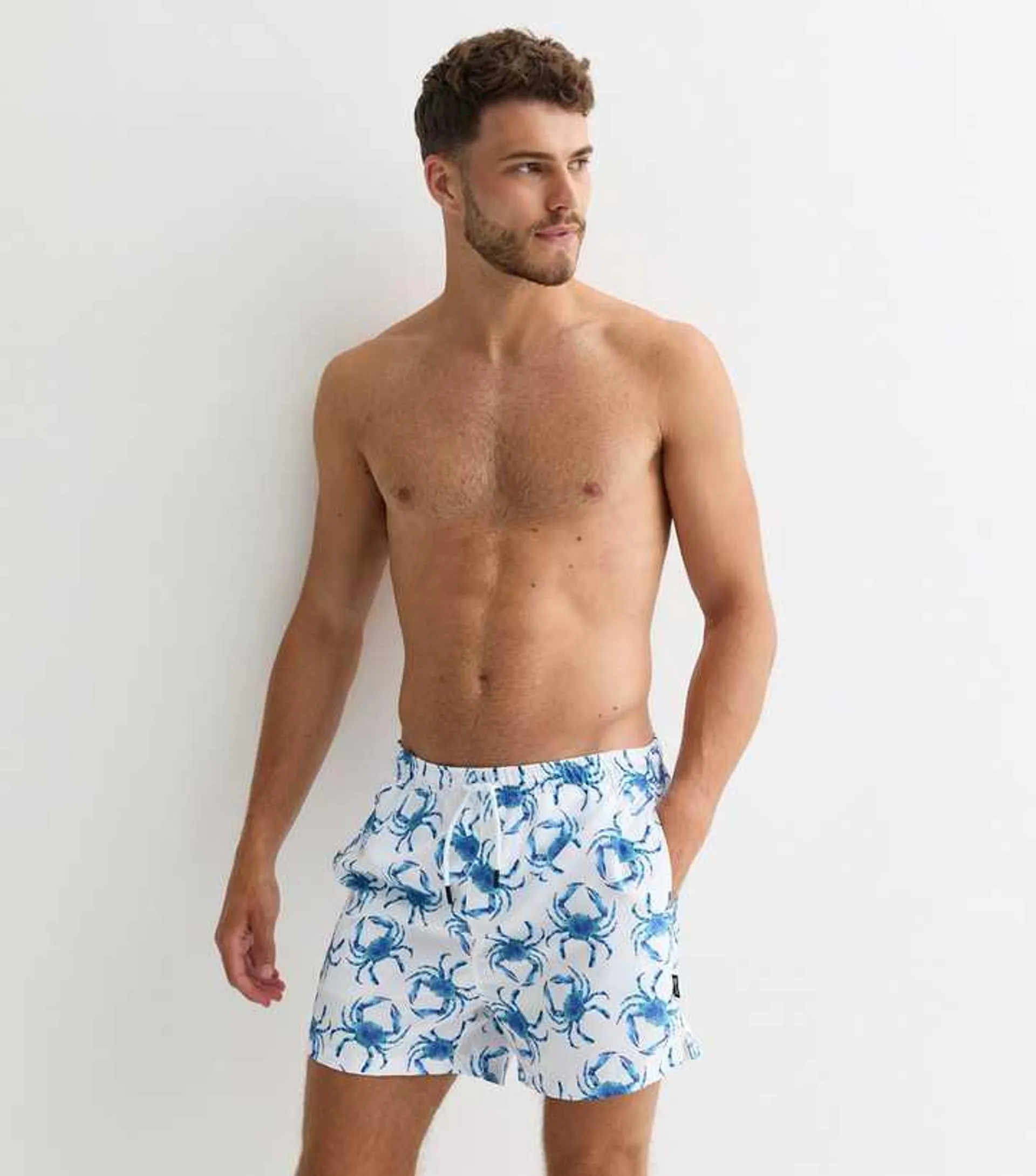 Only & Sons Blue Crab-Pattern Swim Shorts