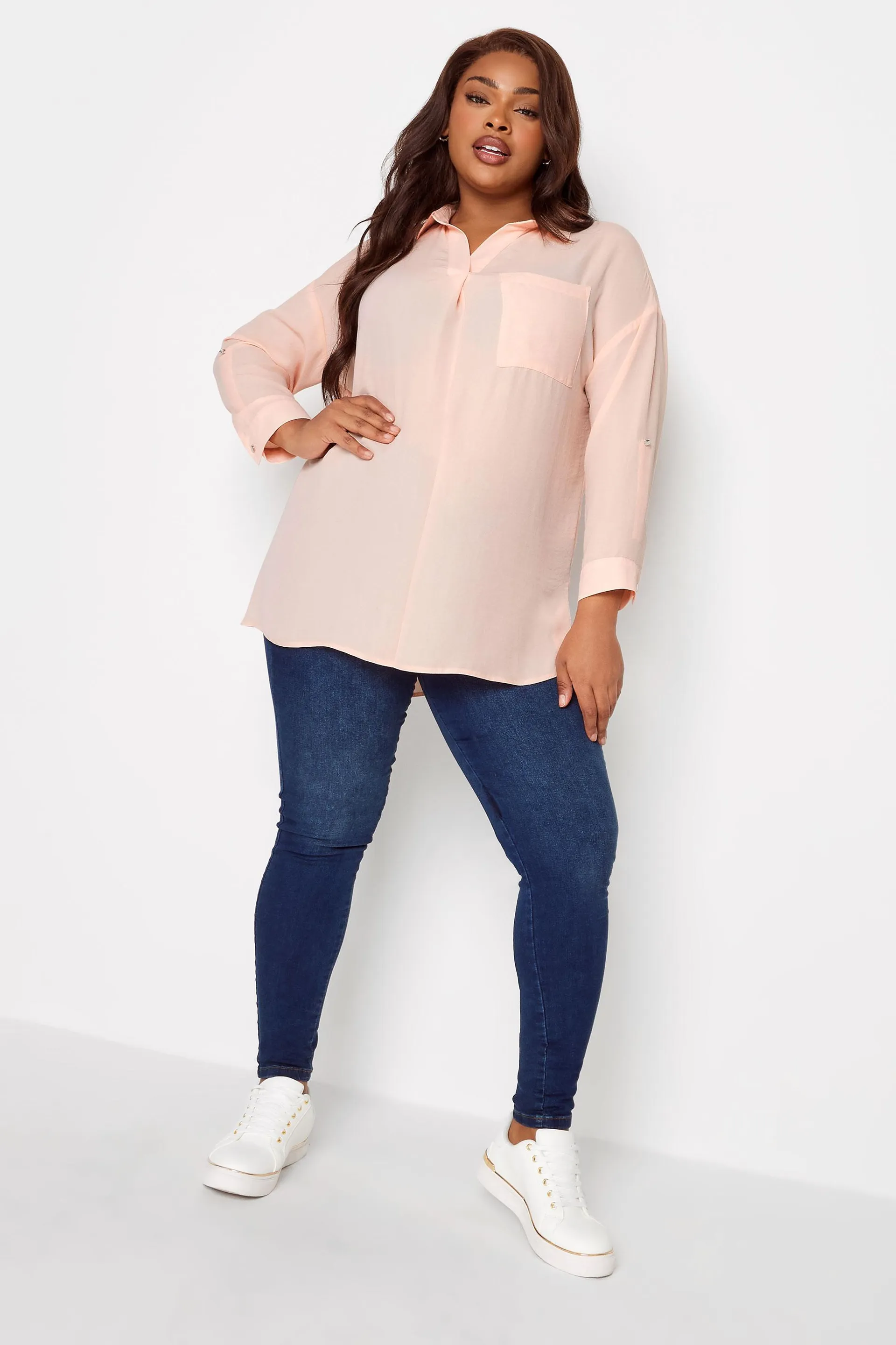 YOURS Curve Light Pink Half Placket Collared Blouse