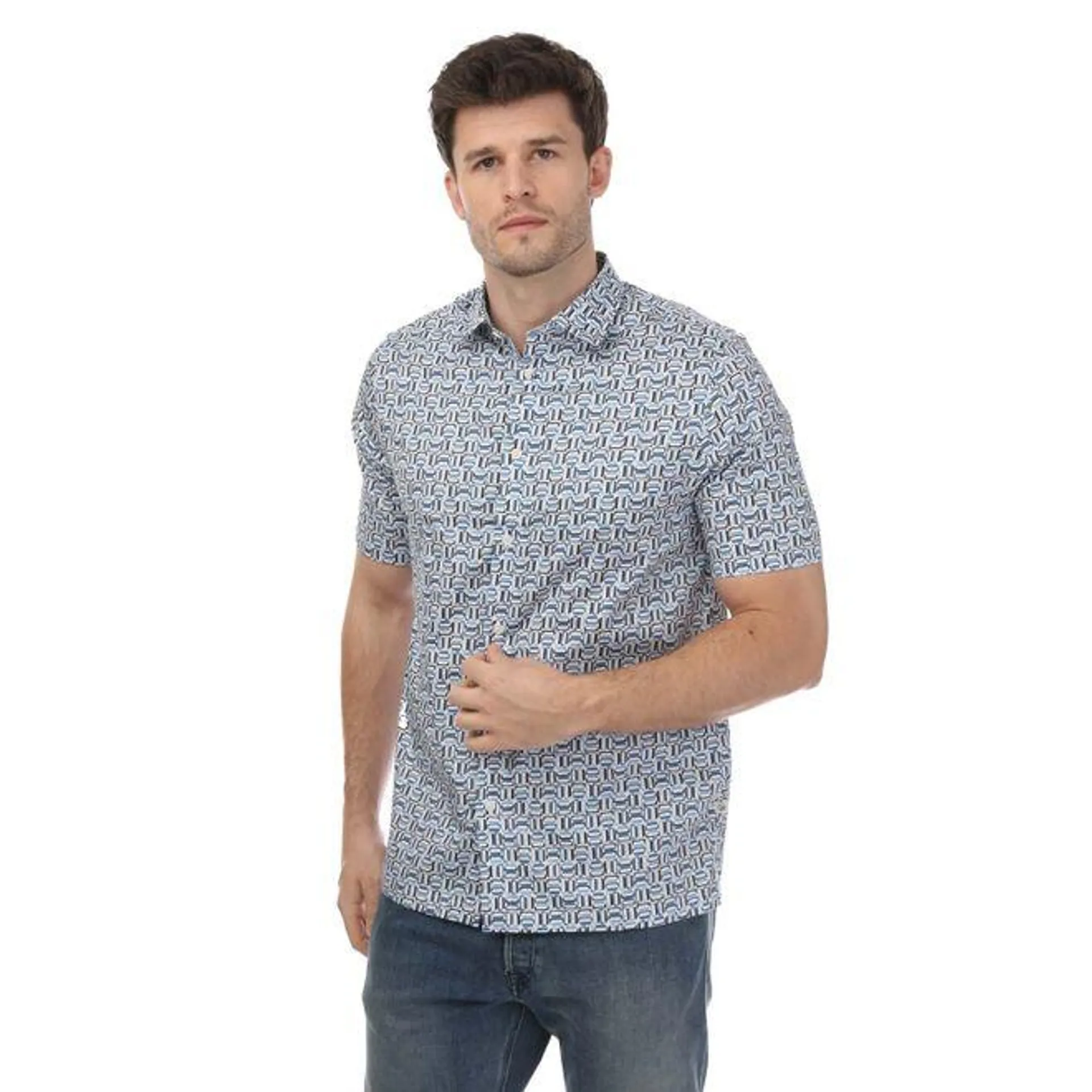 Ted Baker Astun Cotton Stretch Geo Shirt in Blue