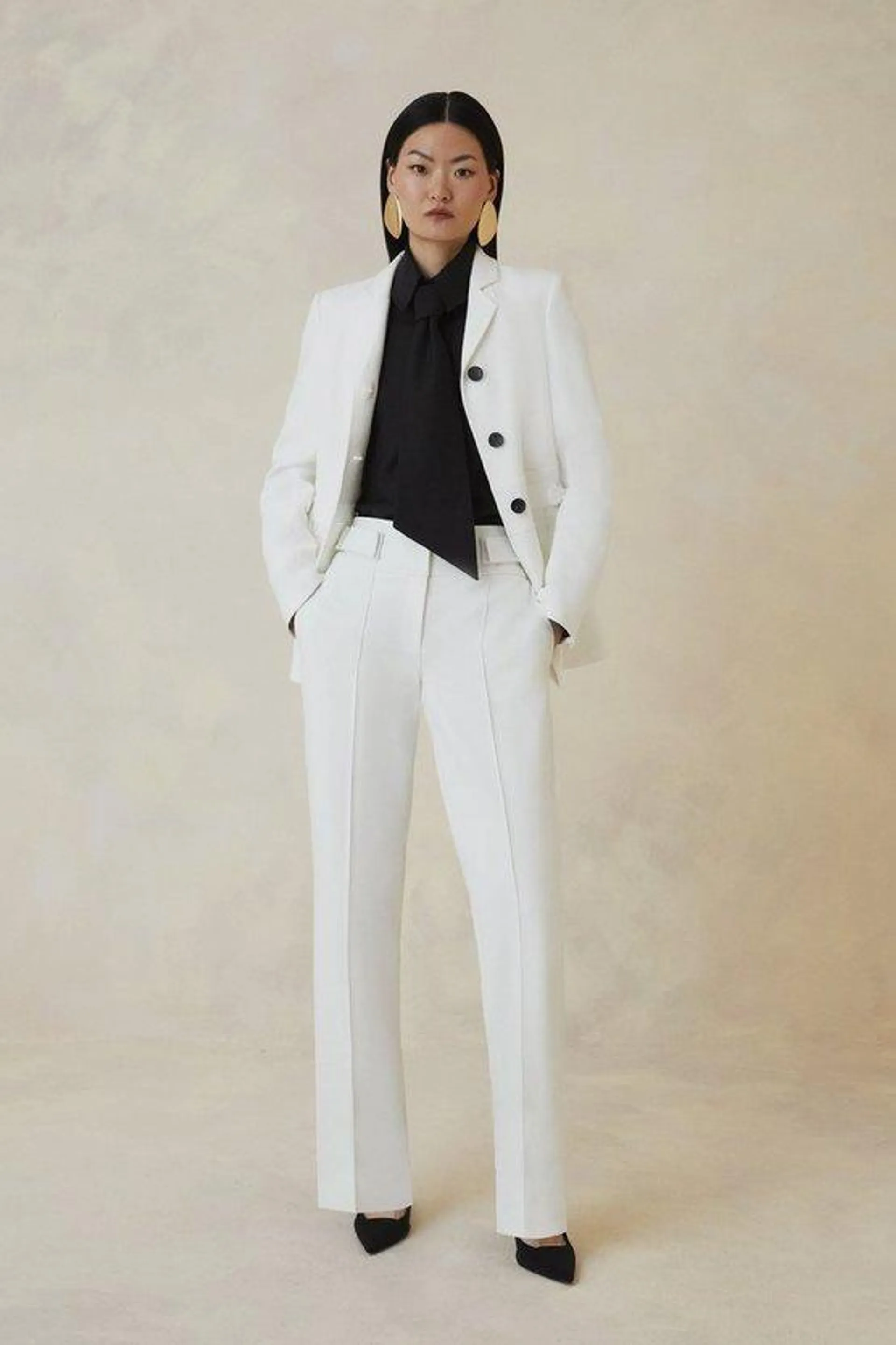 The Founder Compact Stretch Tab Waist Slim Leg Trouser