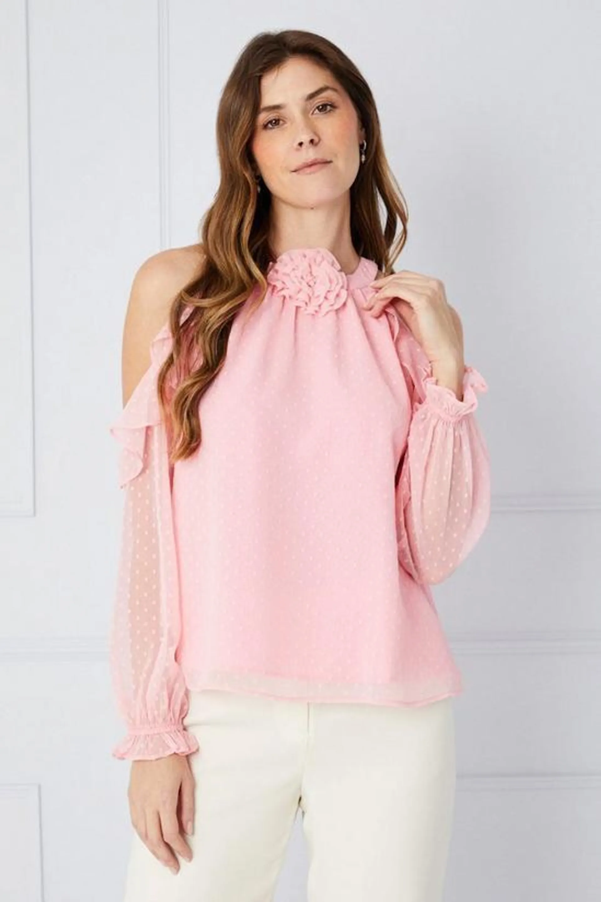 Corsage Cold Shoulder Blouse