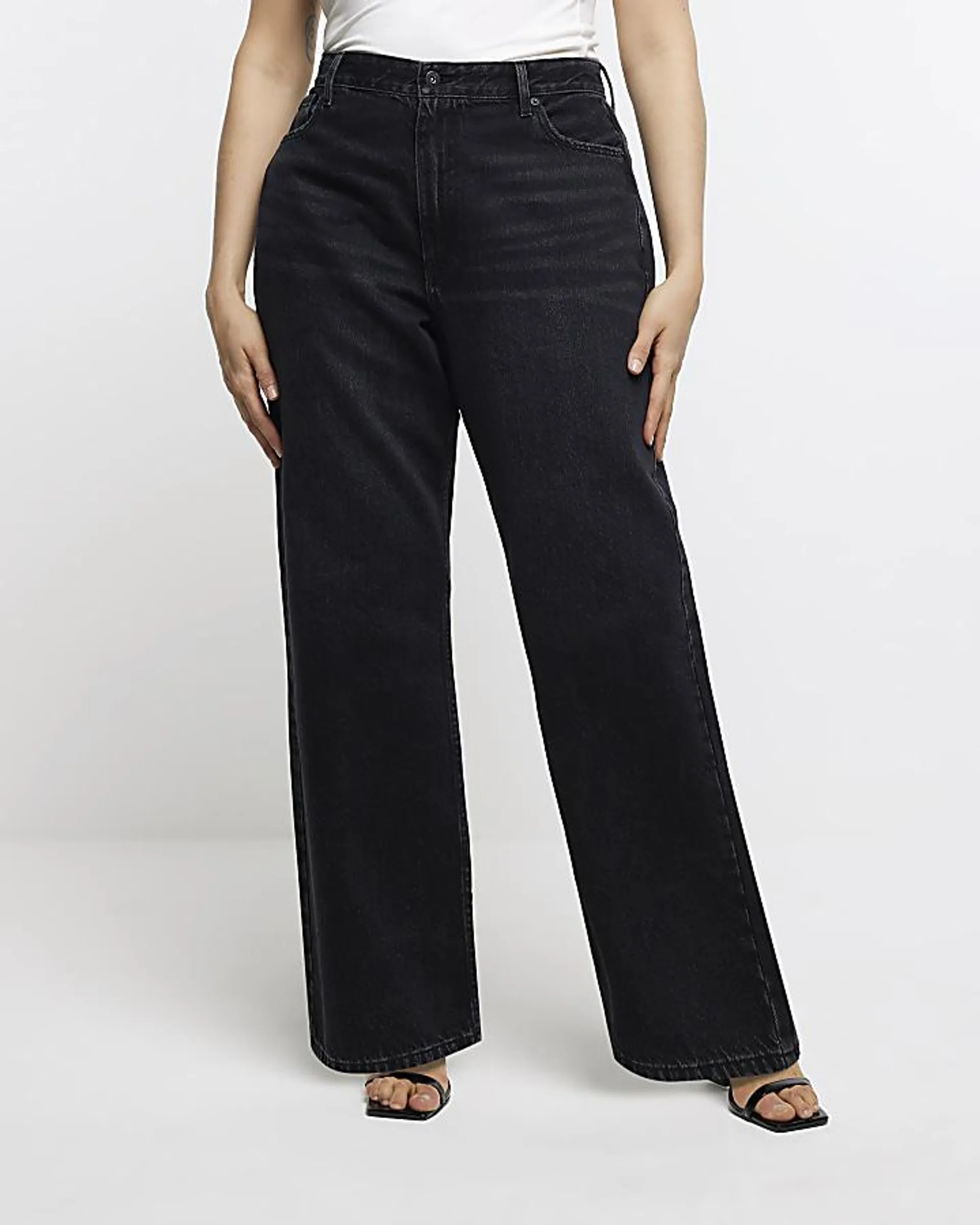 Plus black mid rise relaxed straight jeans