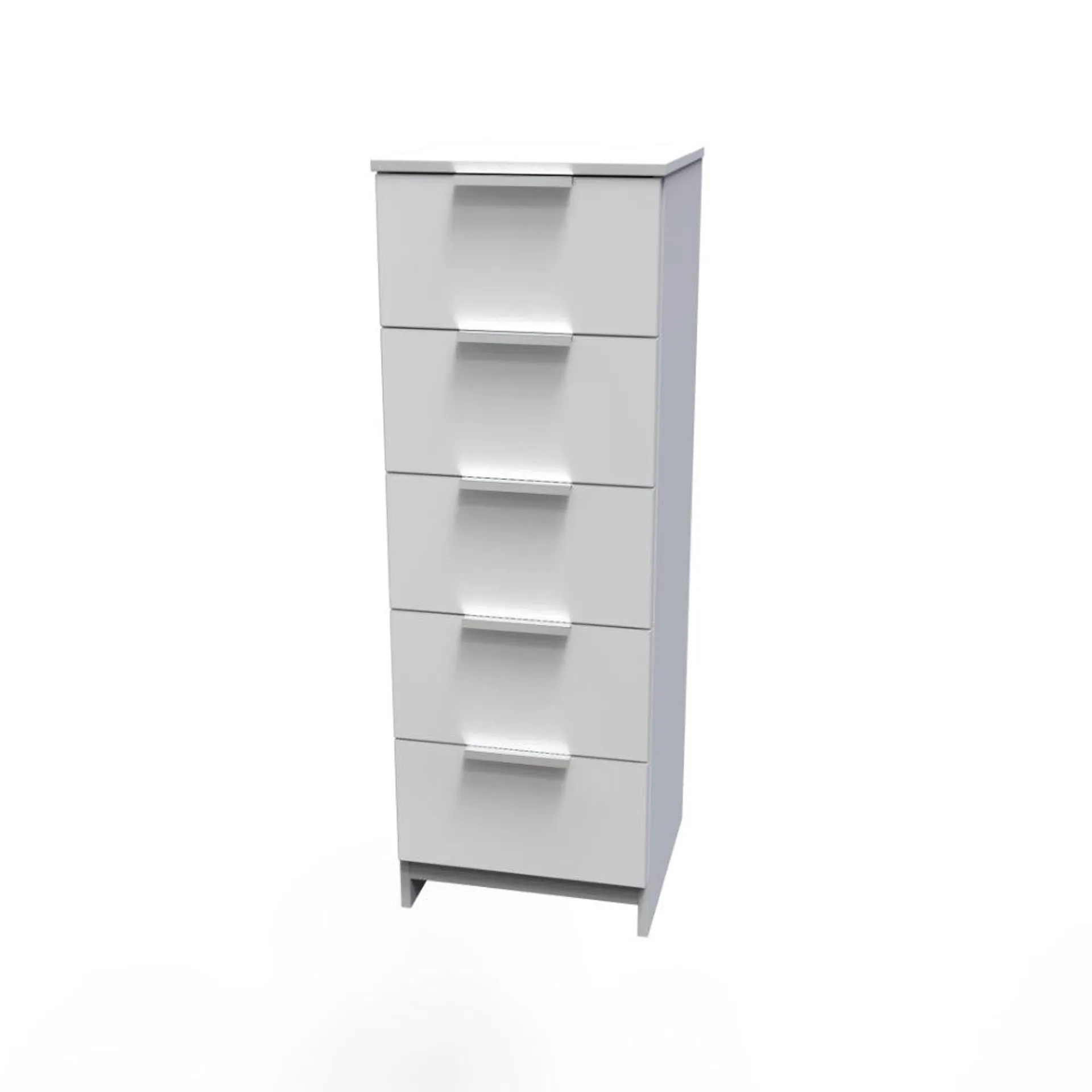 Paris Ready Assembled Tallboy Chest of Drawers with 5 Drawers - White Gloss & White