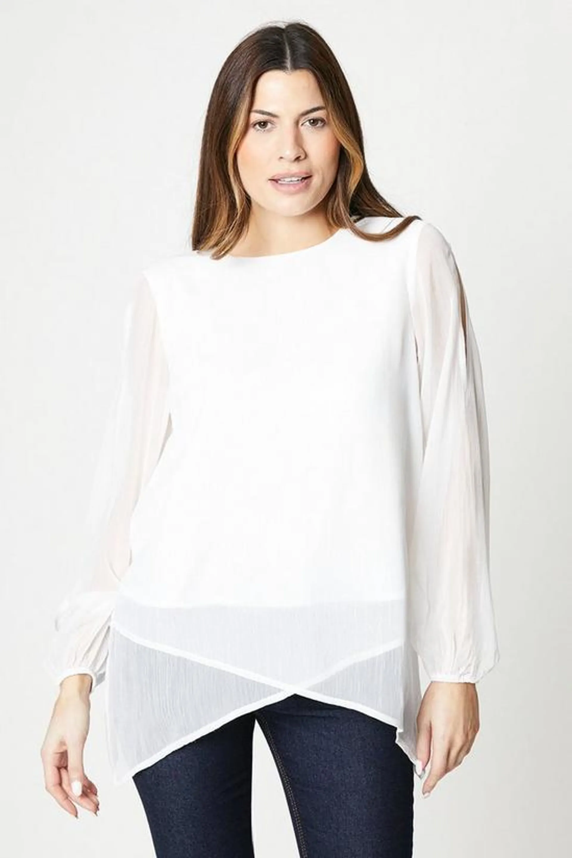 Chiffon Asymmetric Hem Split Sleeve Top