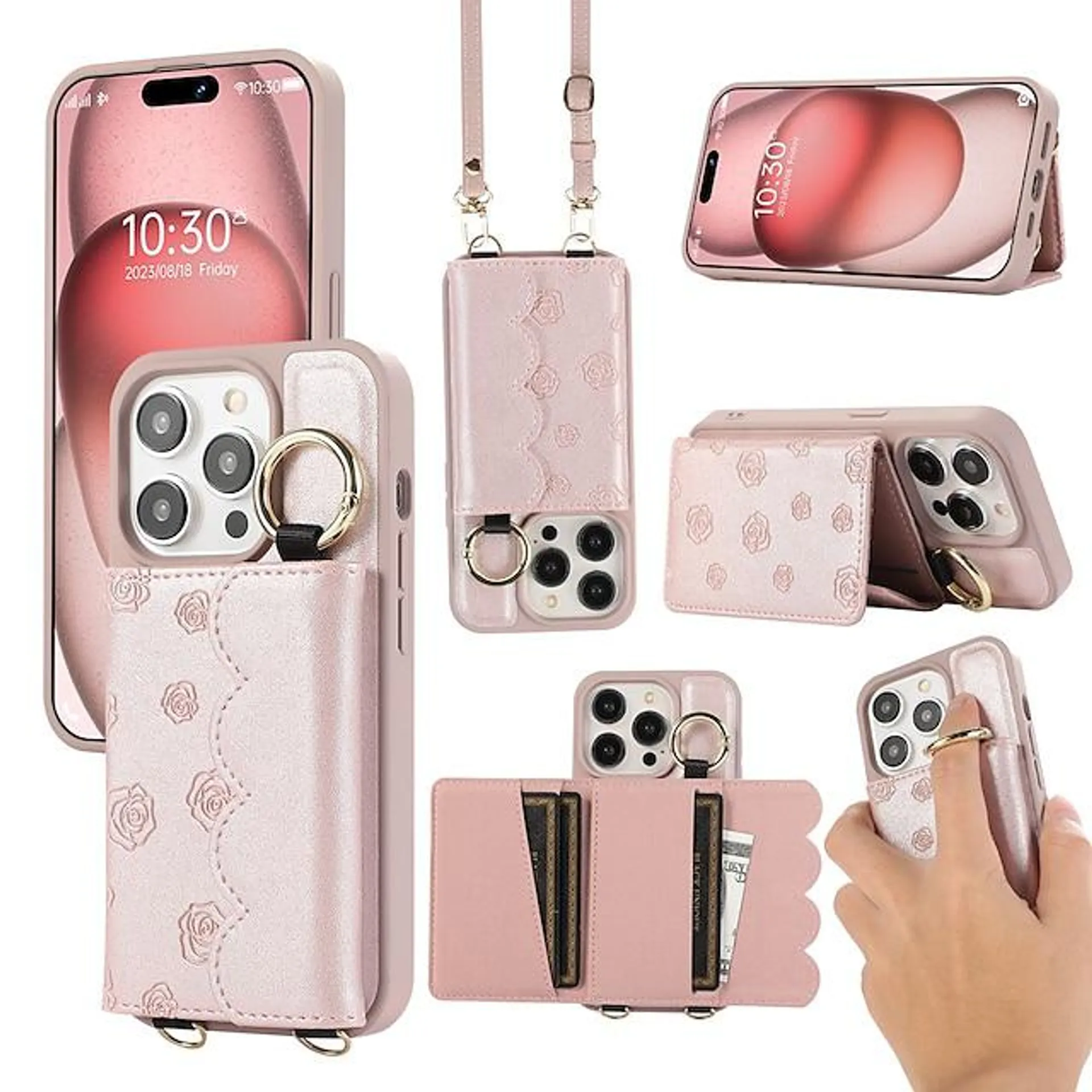 Phone Case For iPhone 15 Pro Max Plus iPhone 14 13 12 11 Pro Max Plus Back Cover Flip Cover with Lanyard Card Slot Ring Buckle Flower Floral TPU PU Leather