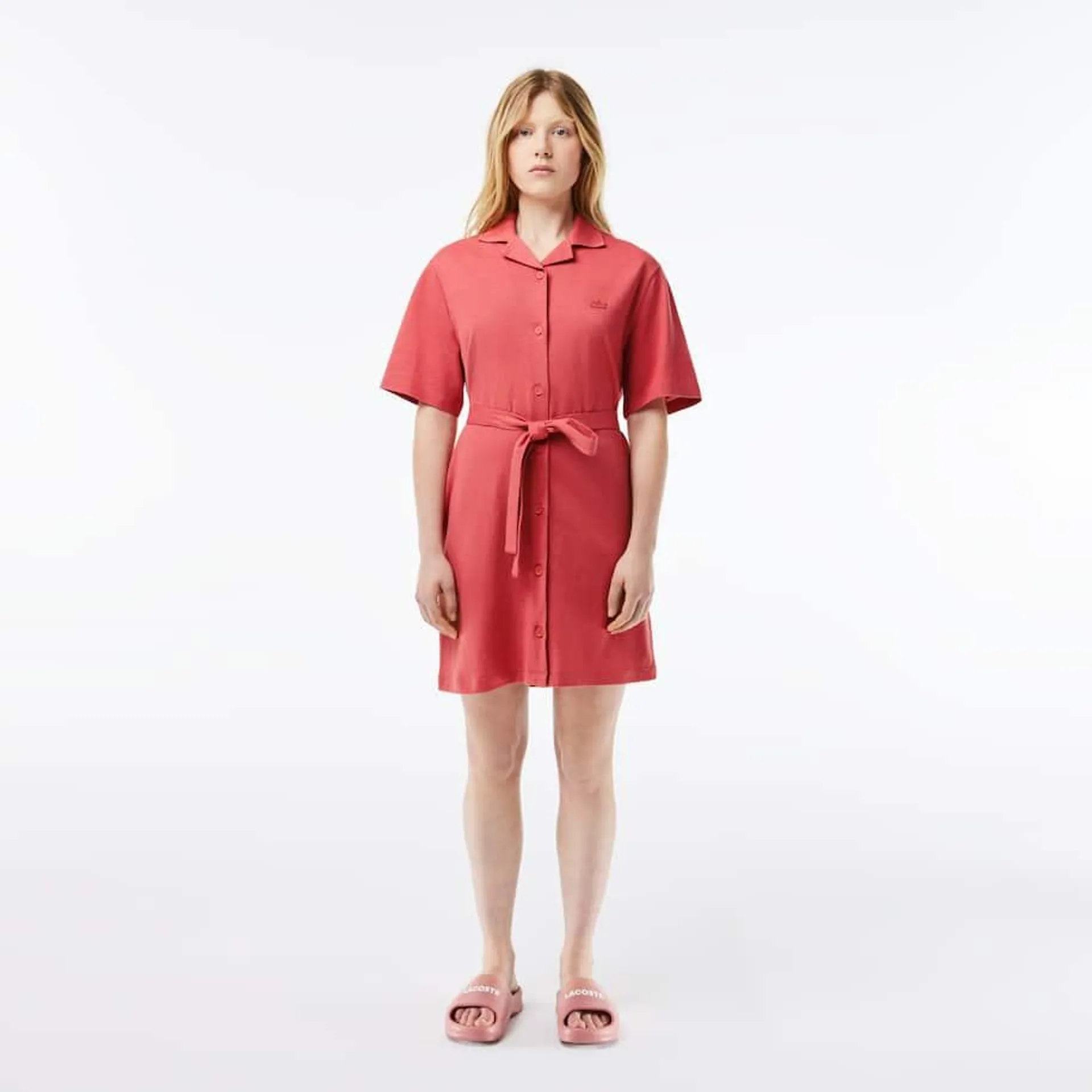 Women’s Lacoste Linen/Cotton Blend Belted Button Dress