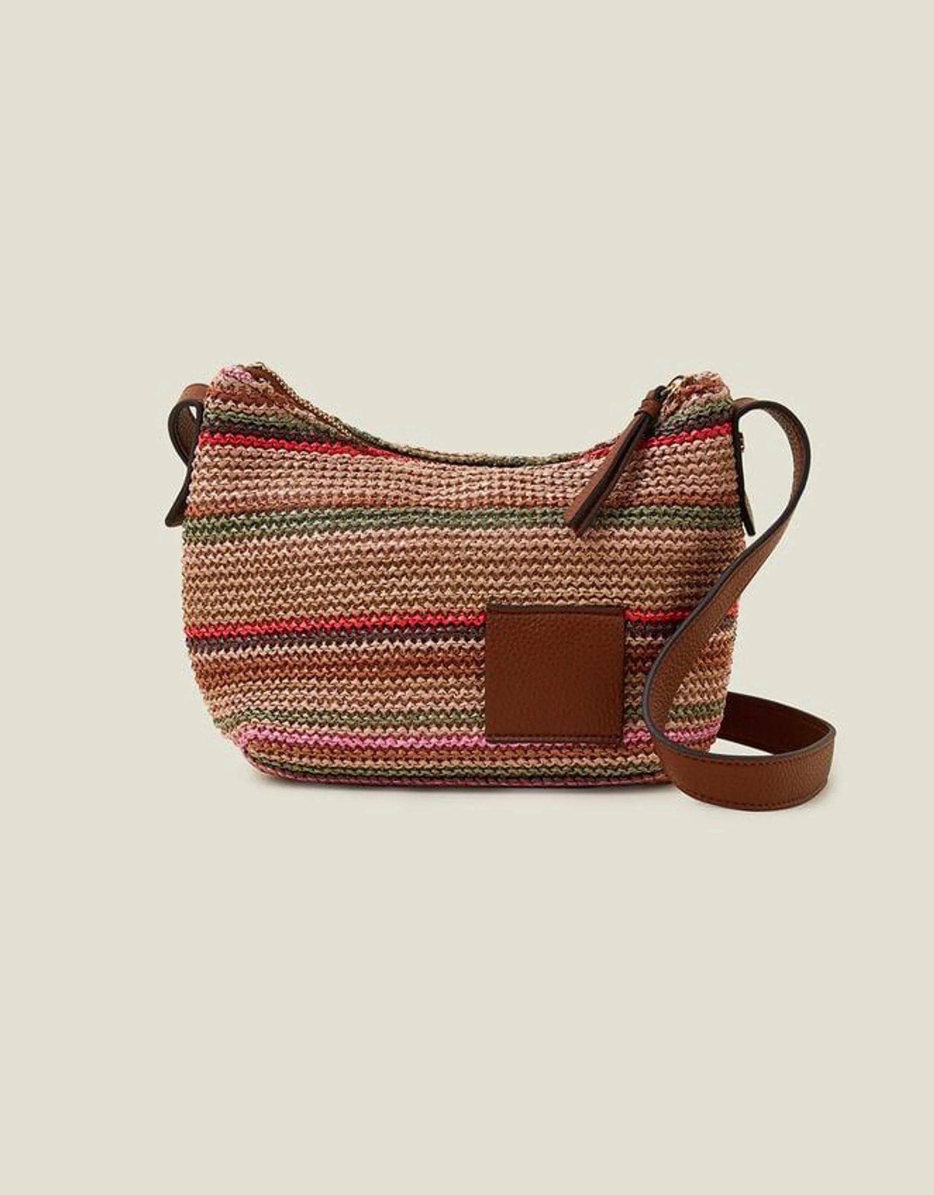 Stripe Raffia Cross-Body Bag