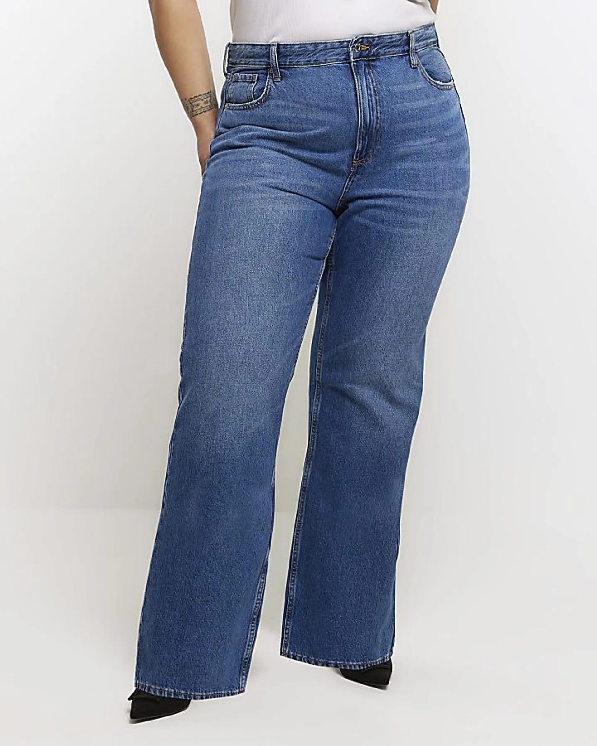 Plus blue mid rise straight jeans