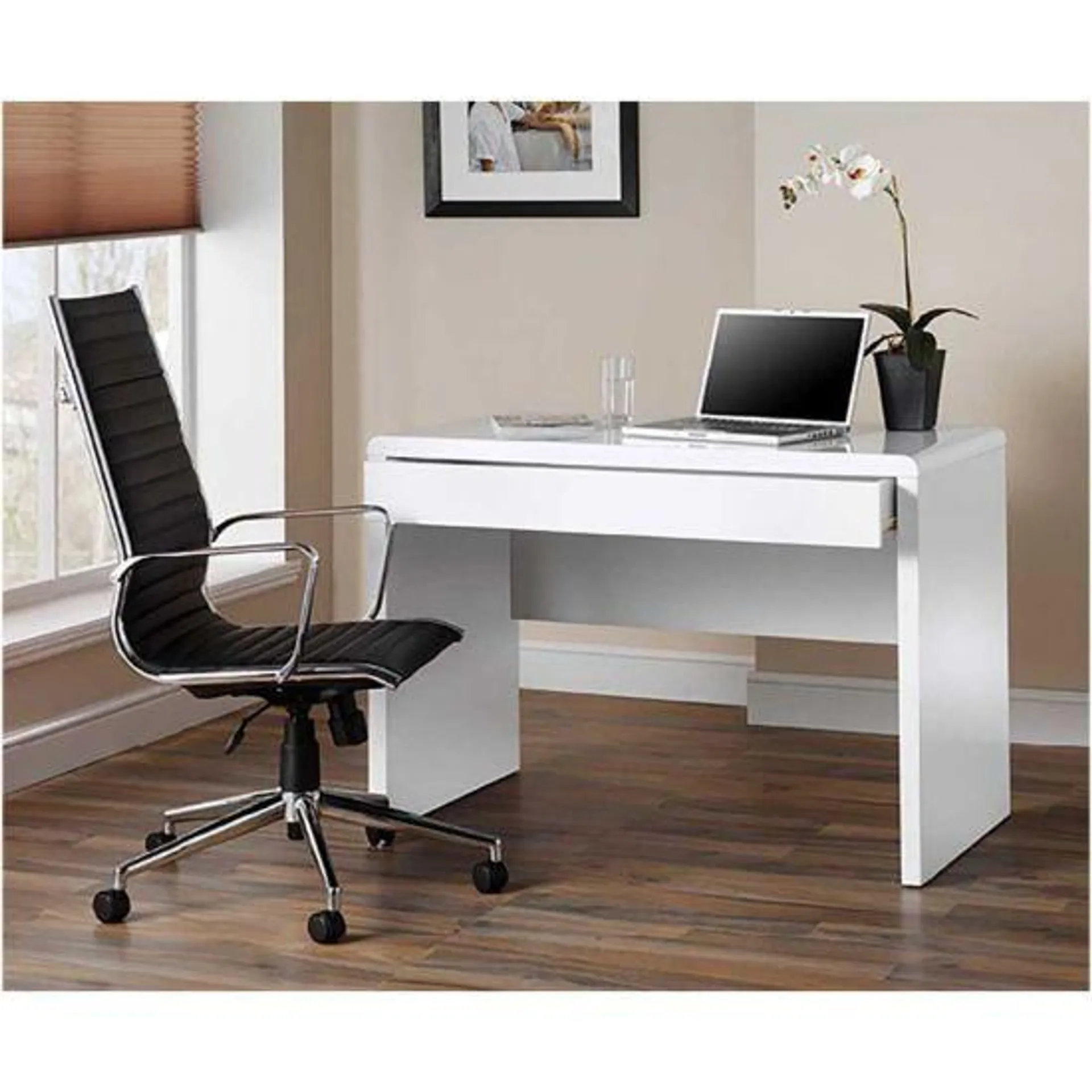 Luxor Gloss Workstation/Desk with Hidden Drawer White