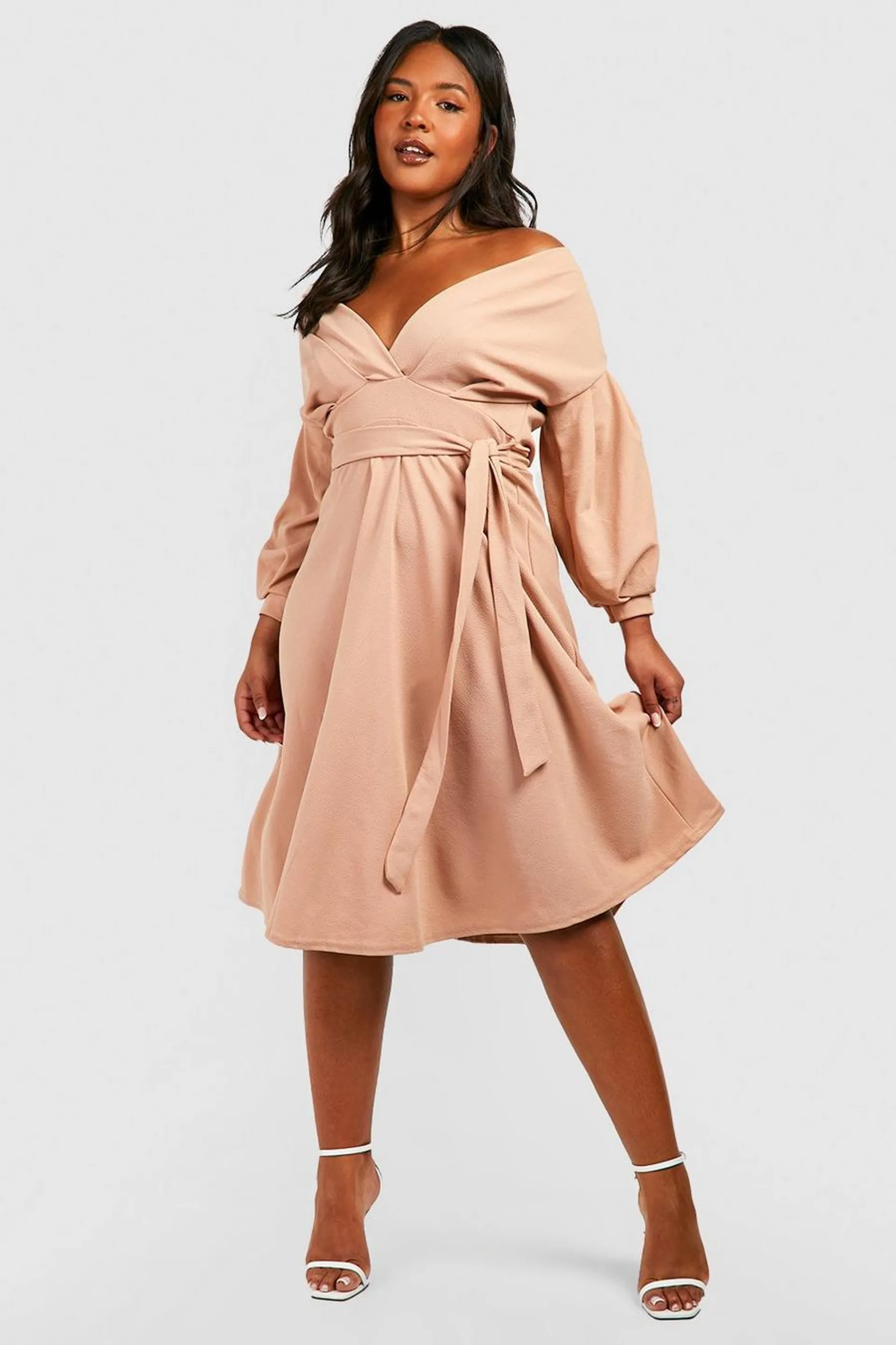 Plus Off Shoulder Wrap Midi Dress