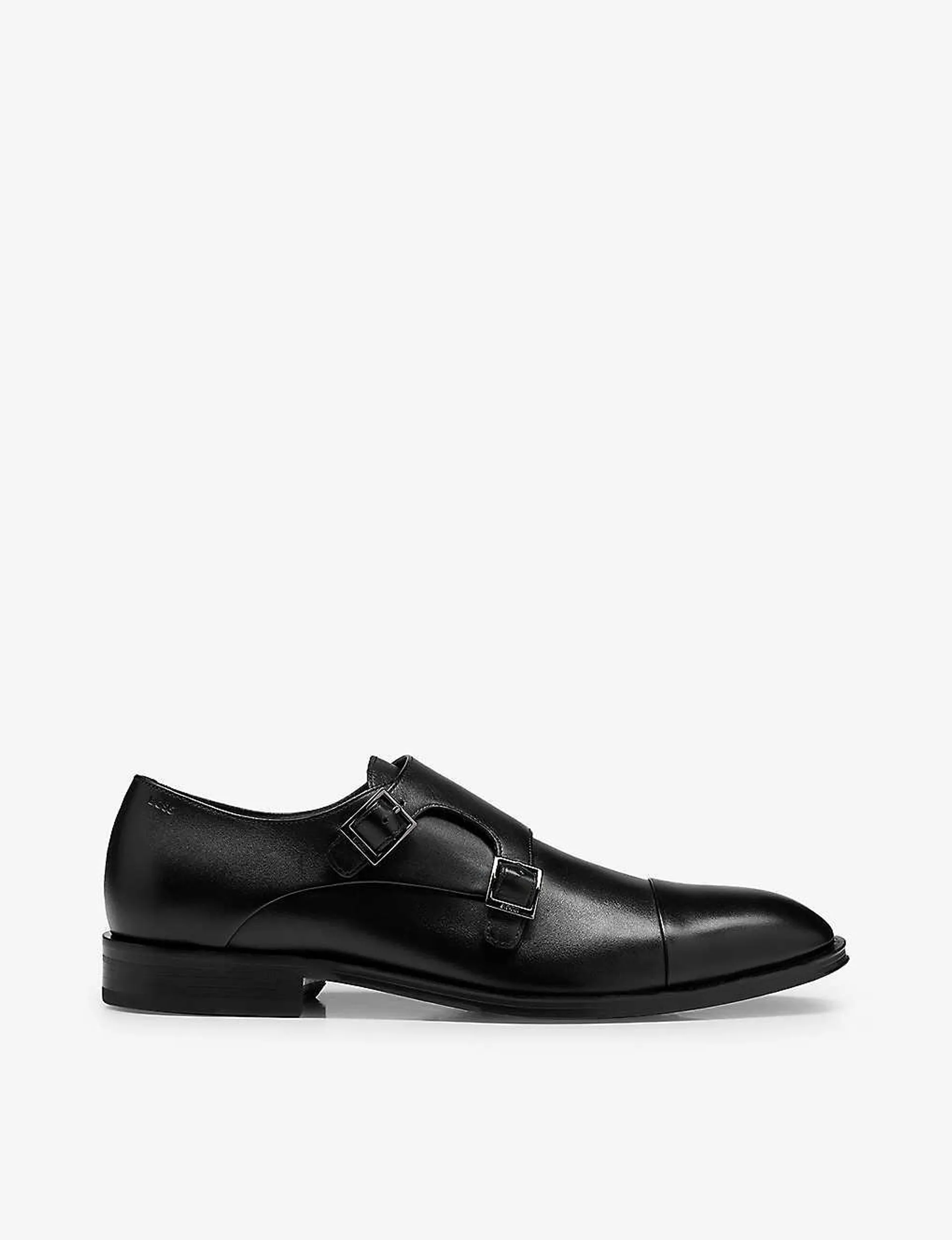 Double-strap leather monk shoes