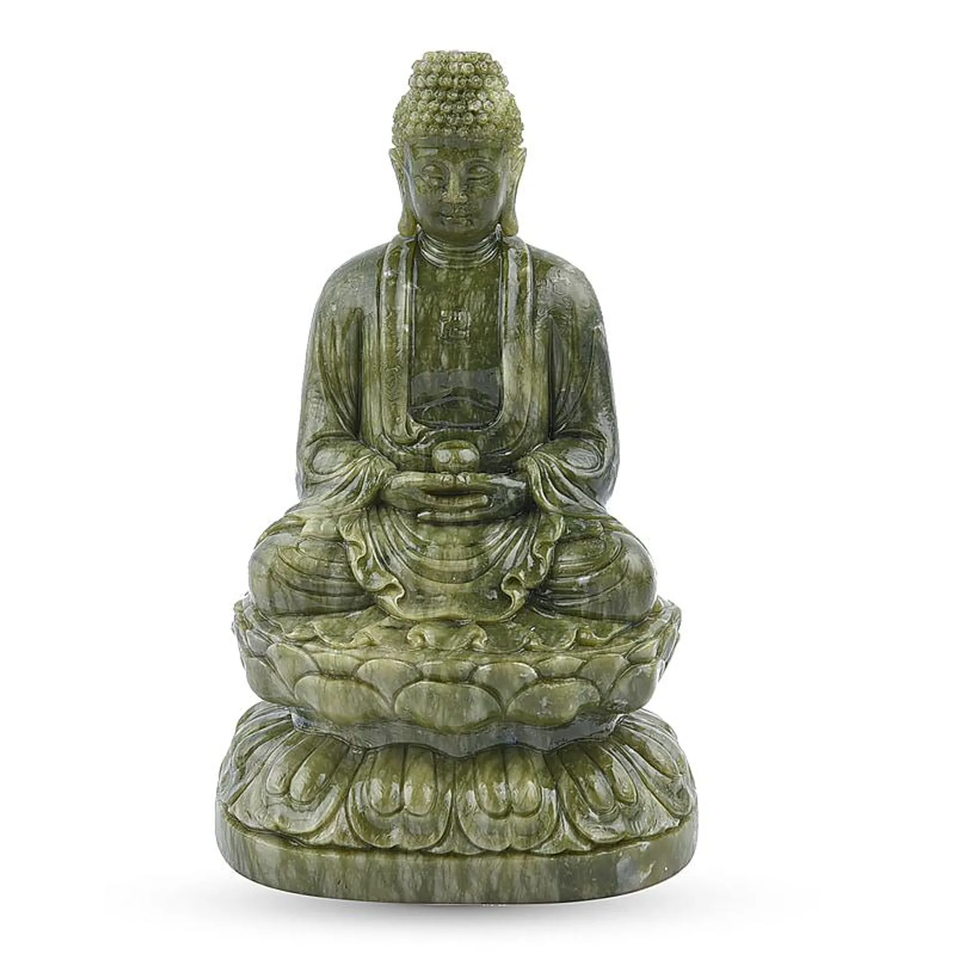 Hand-Crafted Natural Serpentine Buddha Figurine - Green