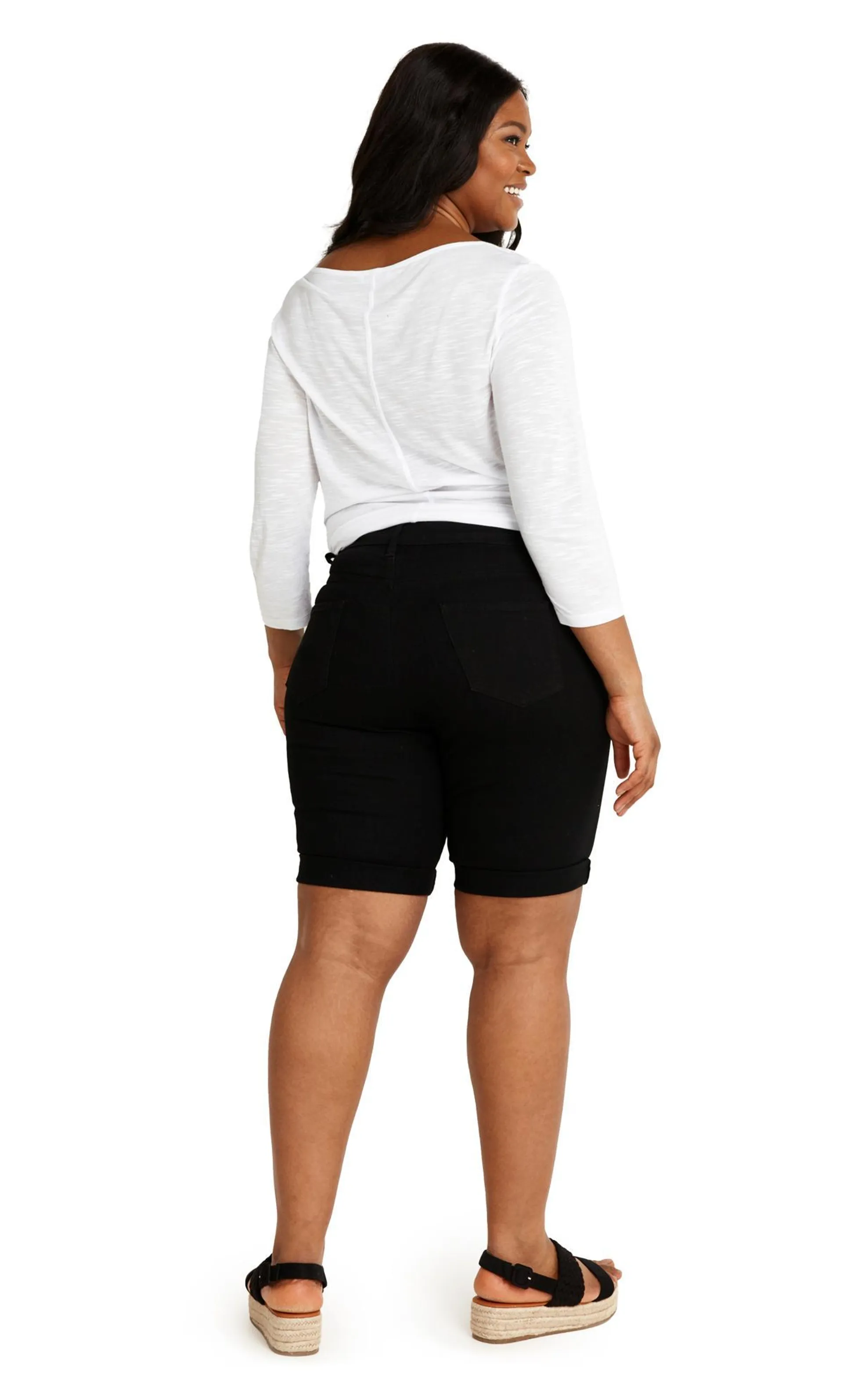 Evans Black Knee Length Stretch Shorts