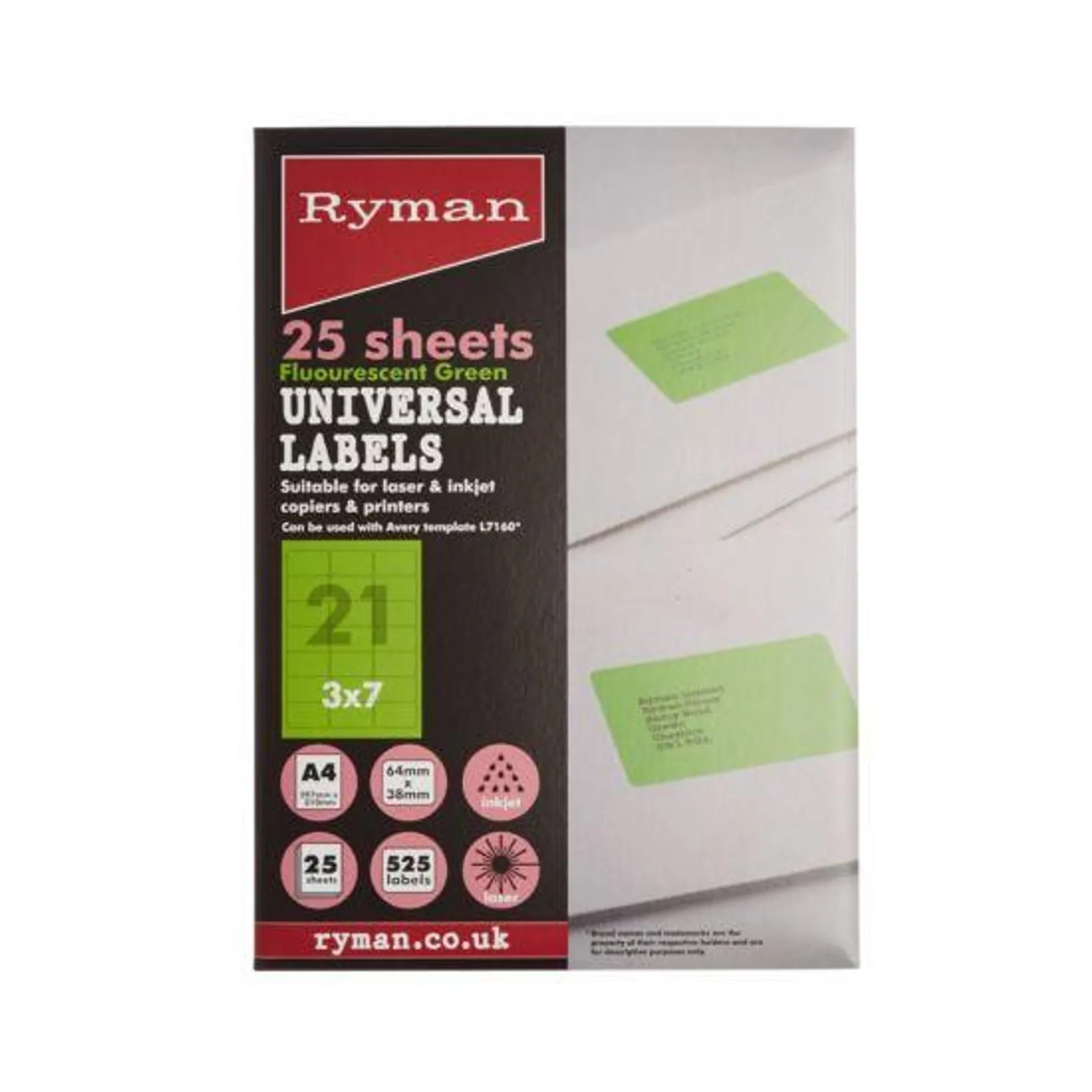Ryman Universal Labels 21 Per Sheet Pack of 25 Sheets