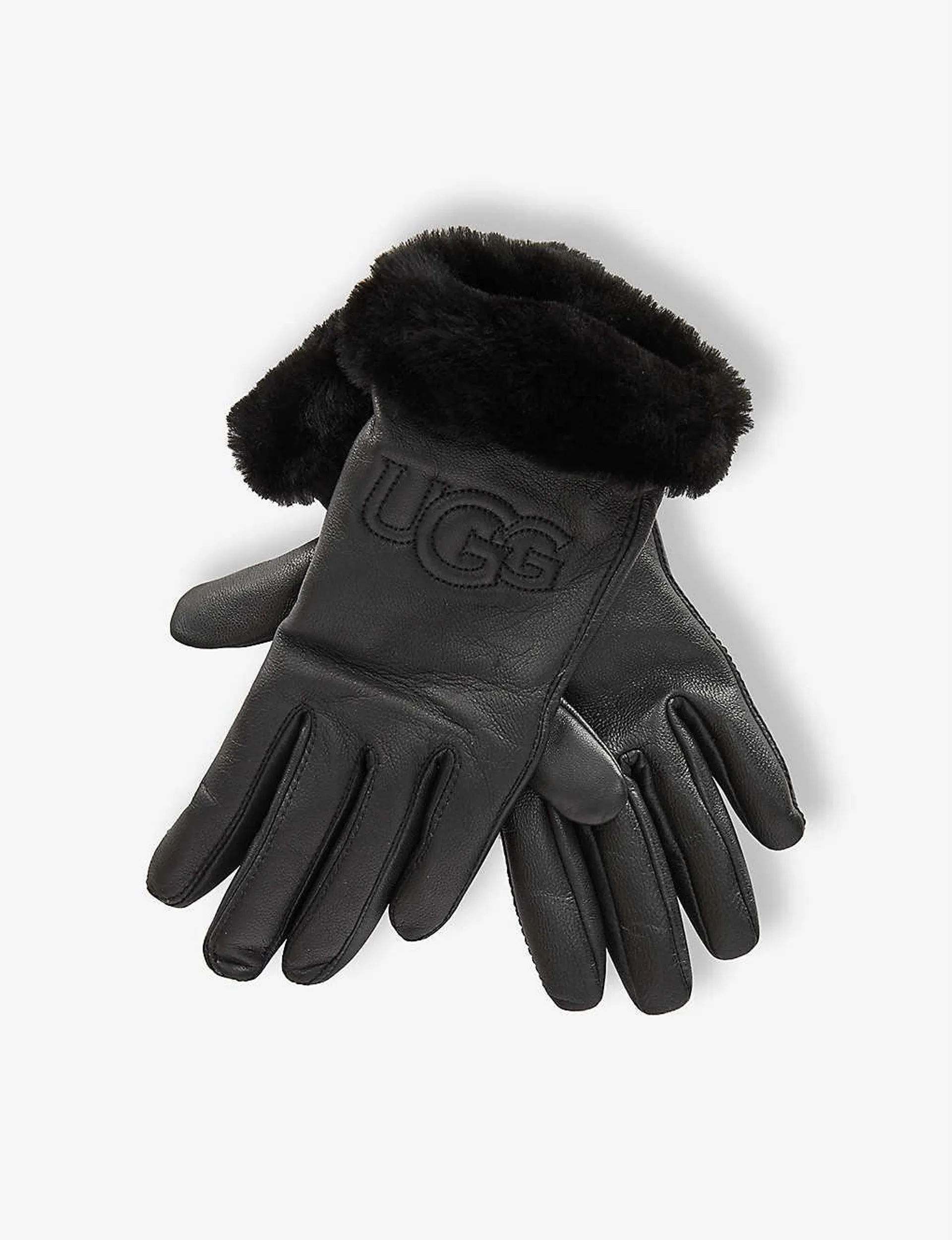 Classic logo-embroidered leather and shearling gloves