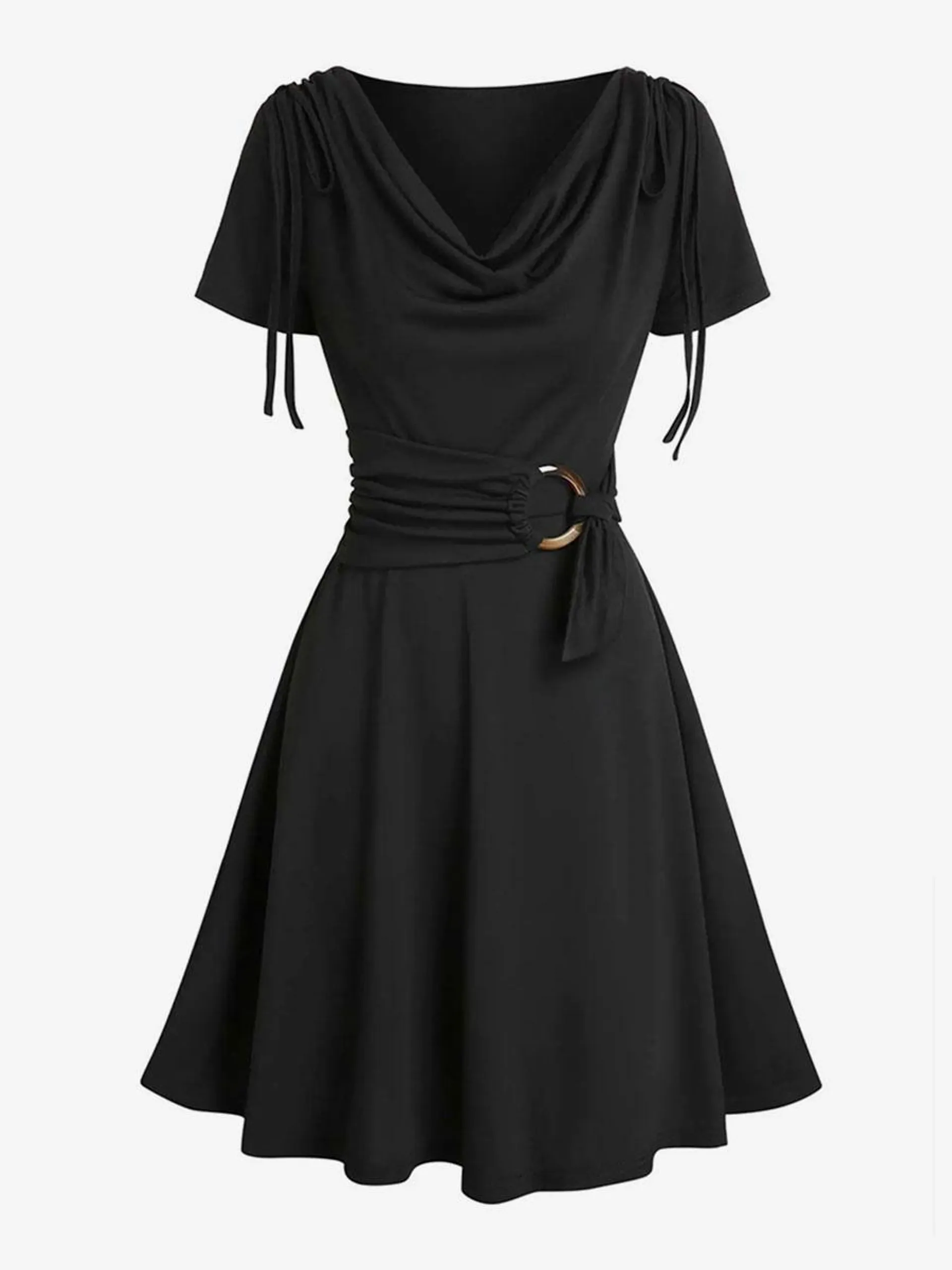 Summer Dress Mini Dresses Black Cowl Neck Sash Beach Dress