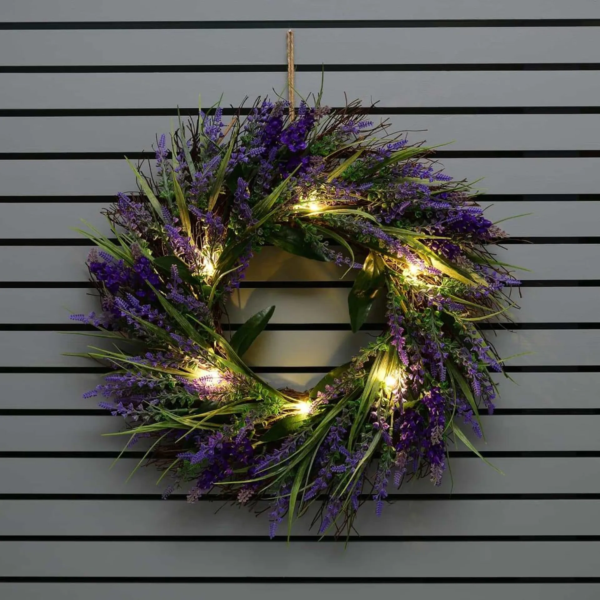 Solar Artificial Lavender Wreath - Purple