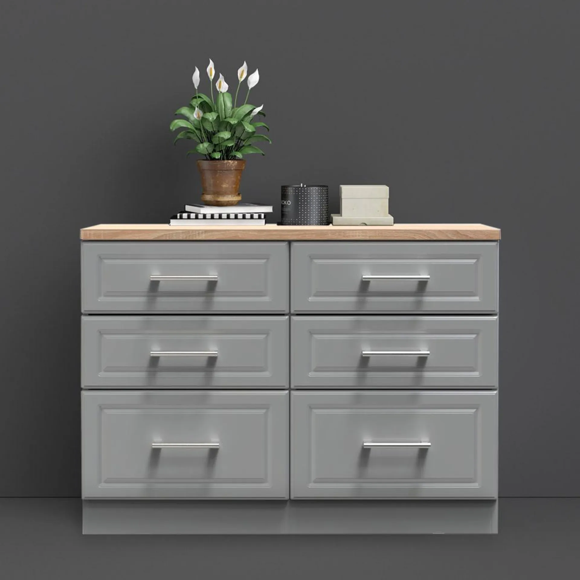 Crowndale Kent 6 Drawer Dusk Grey and Bardolino Oak Midi Chest of Drawers