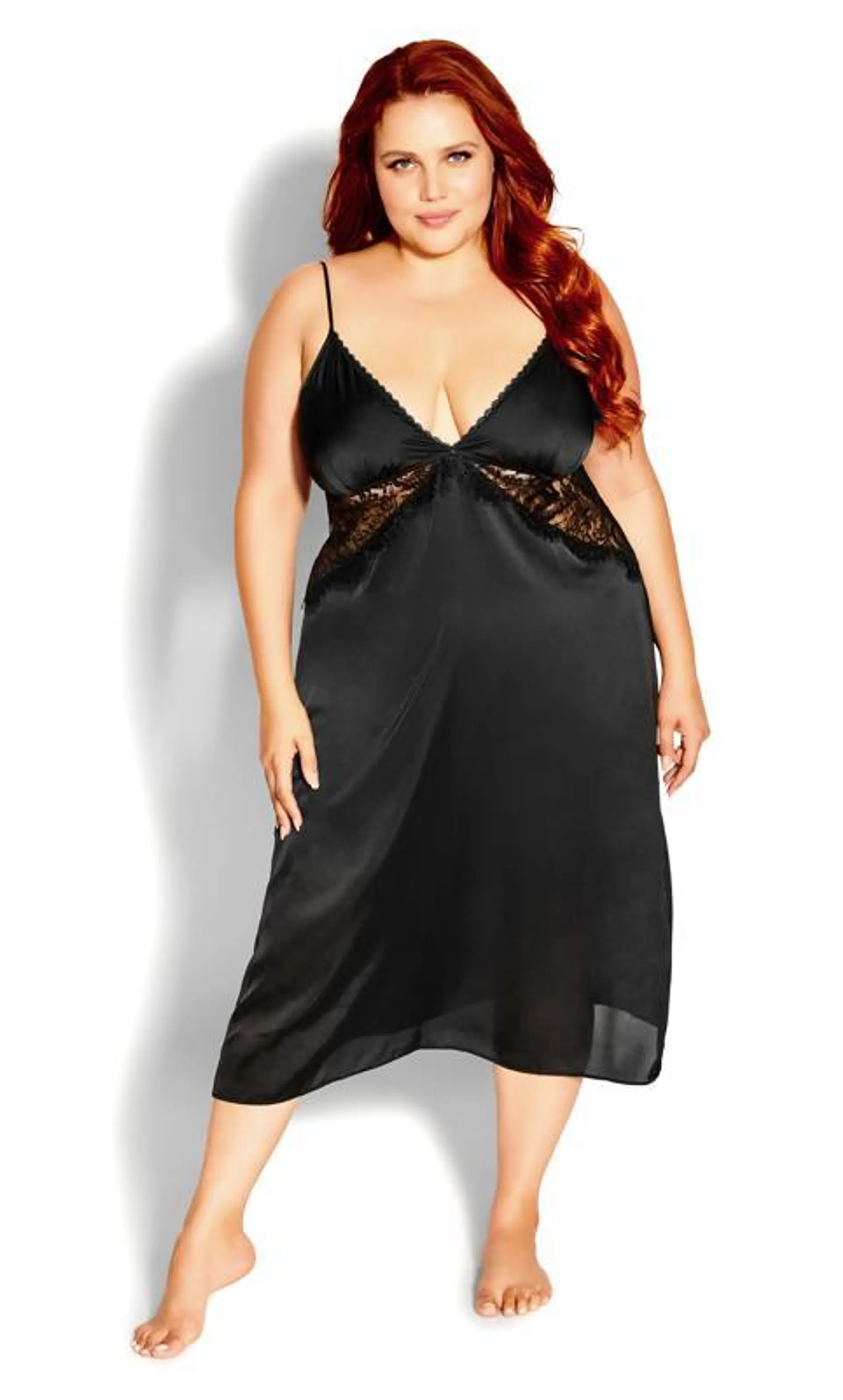 City Chic Black Satin Lace Insert Chemise