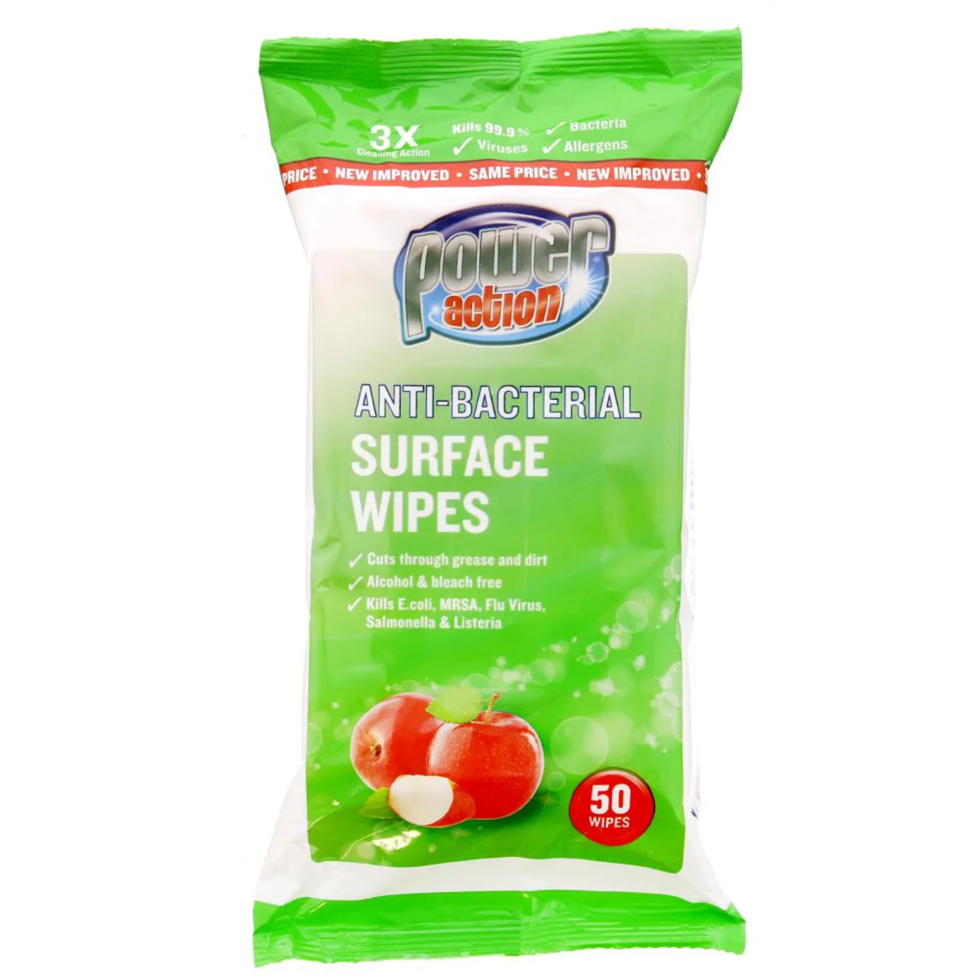 Power Action Anti-Bacterial Surface Wipes: Apple (36 x 50 Wipes)