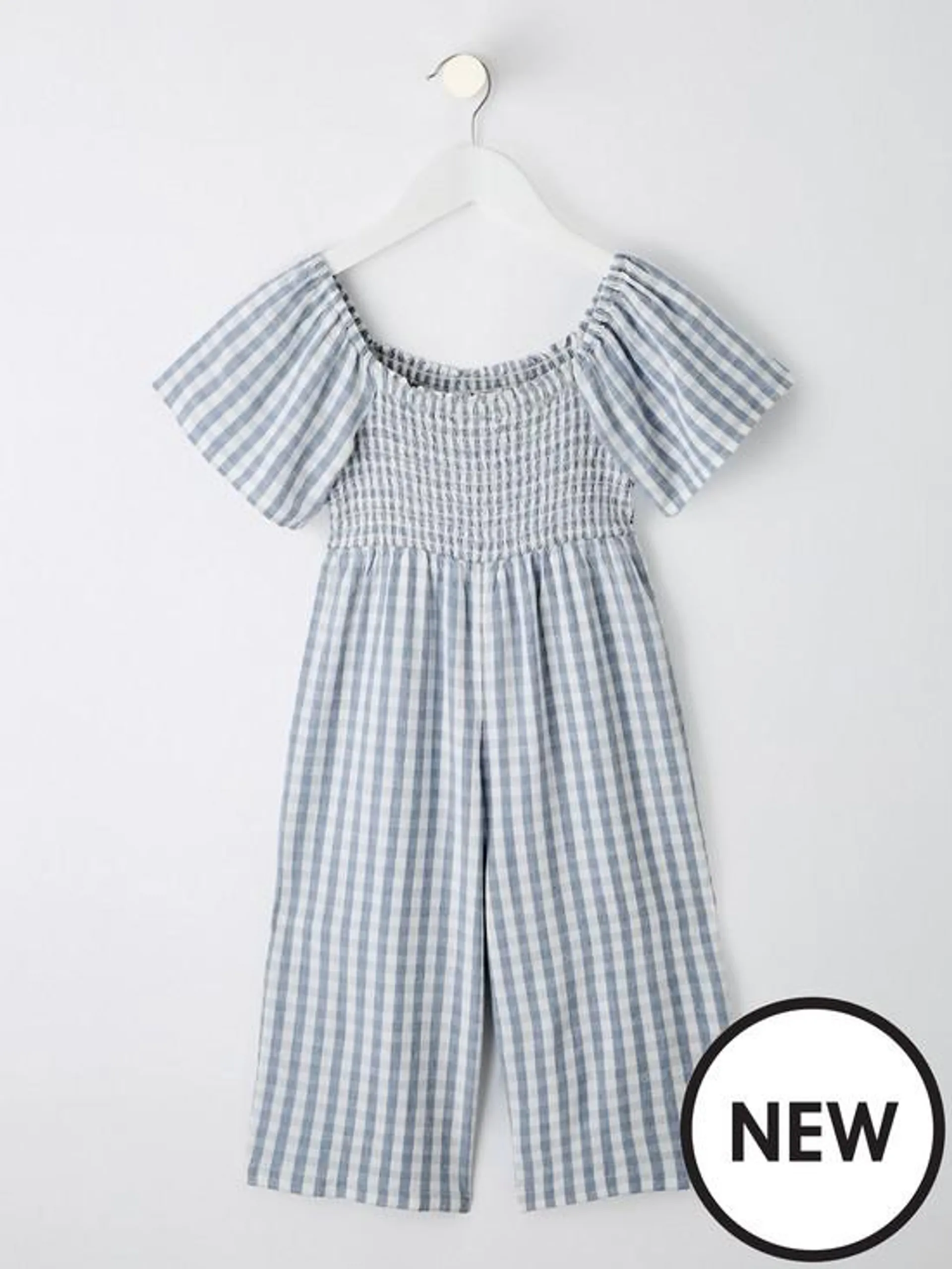 Mini V by Very Girls Gingham Woven Jumpsuit - Blue