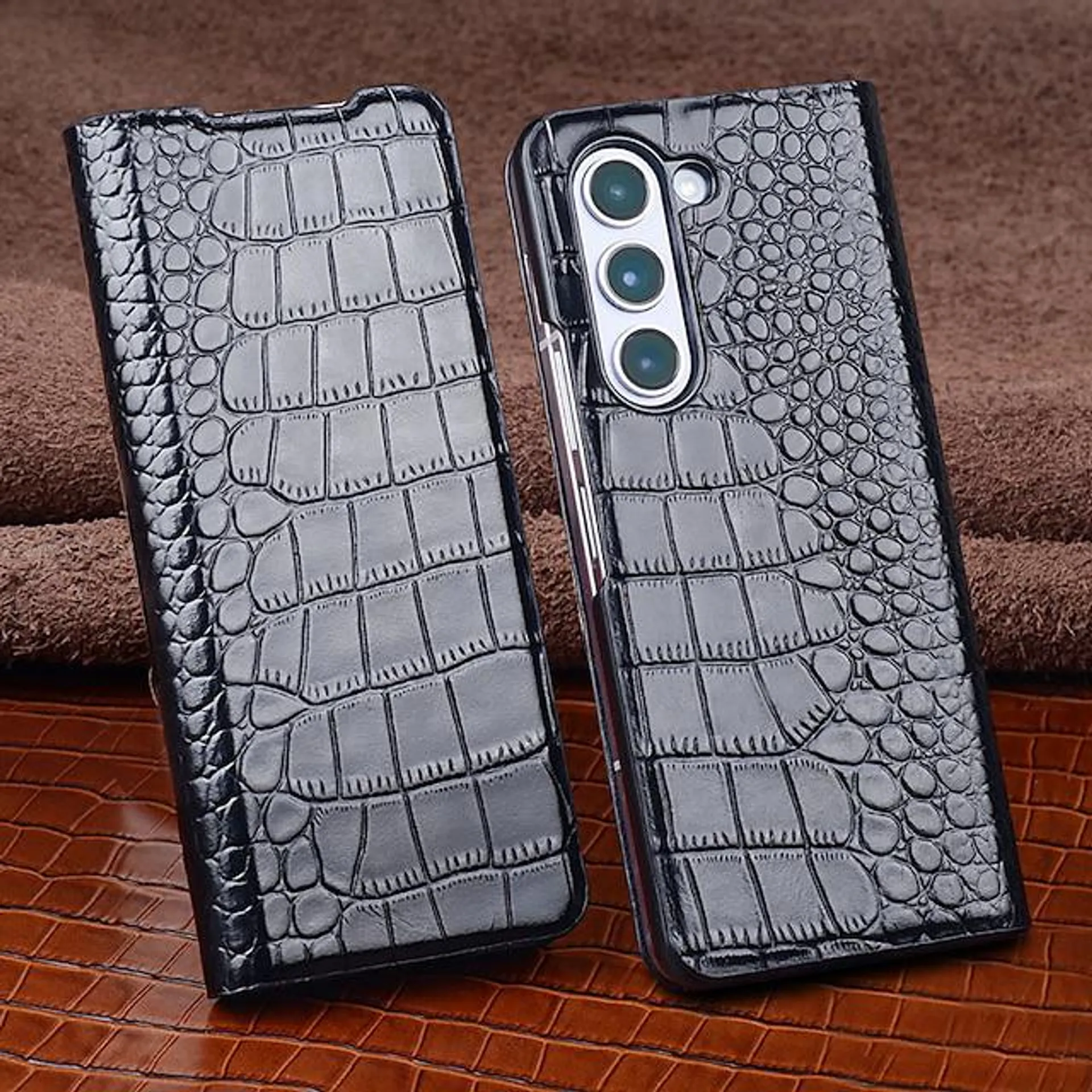 Phone Case For Samsung Galaxy Z Fold 5 Magnetic Kickstand Shockproof Genuine Leather