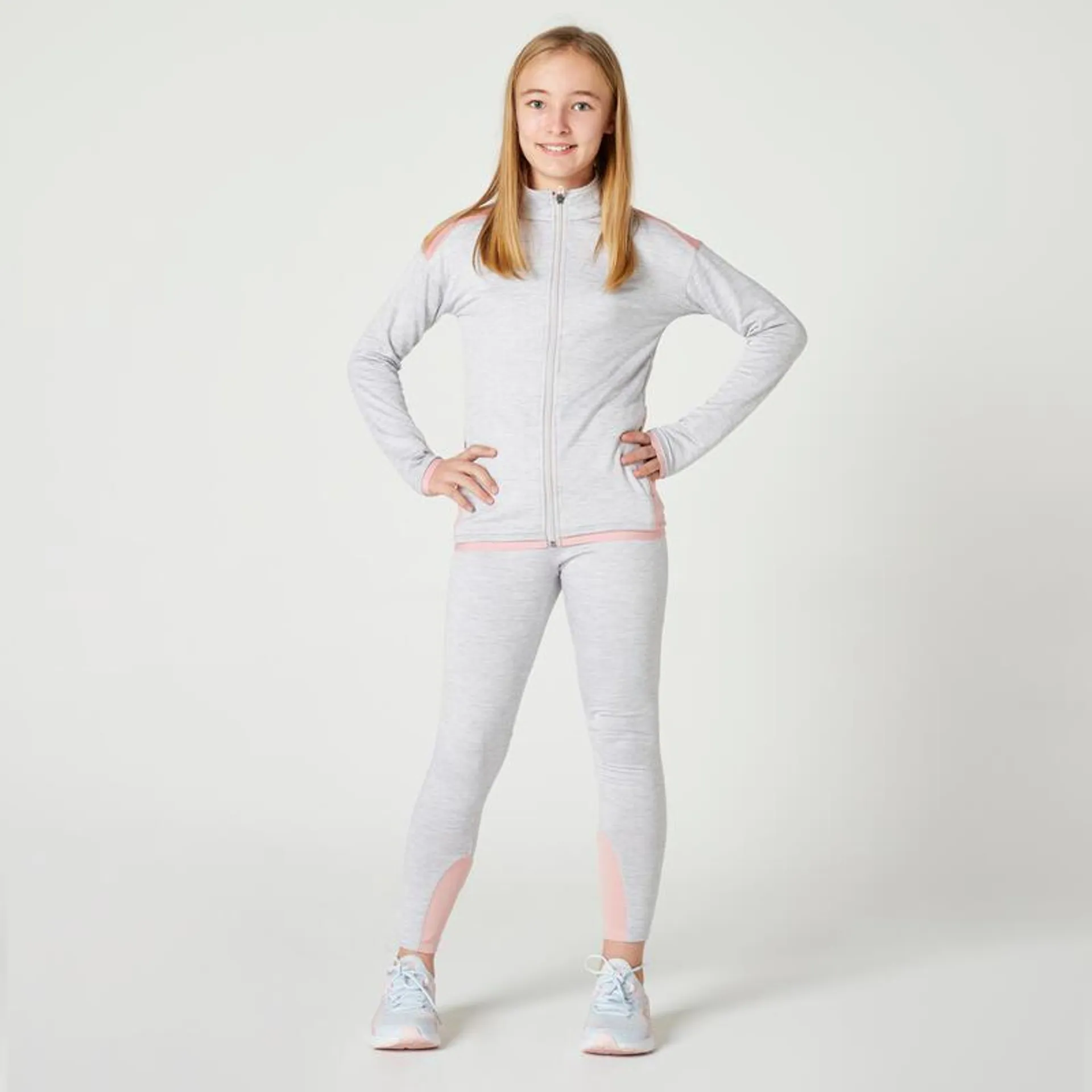 Kids' Breathable Synthetic Tracksuit S500 - Light Mottled Grey/Pink