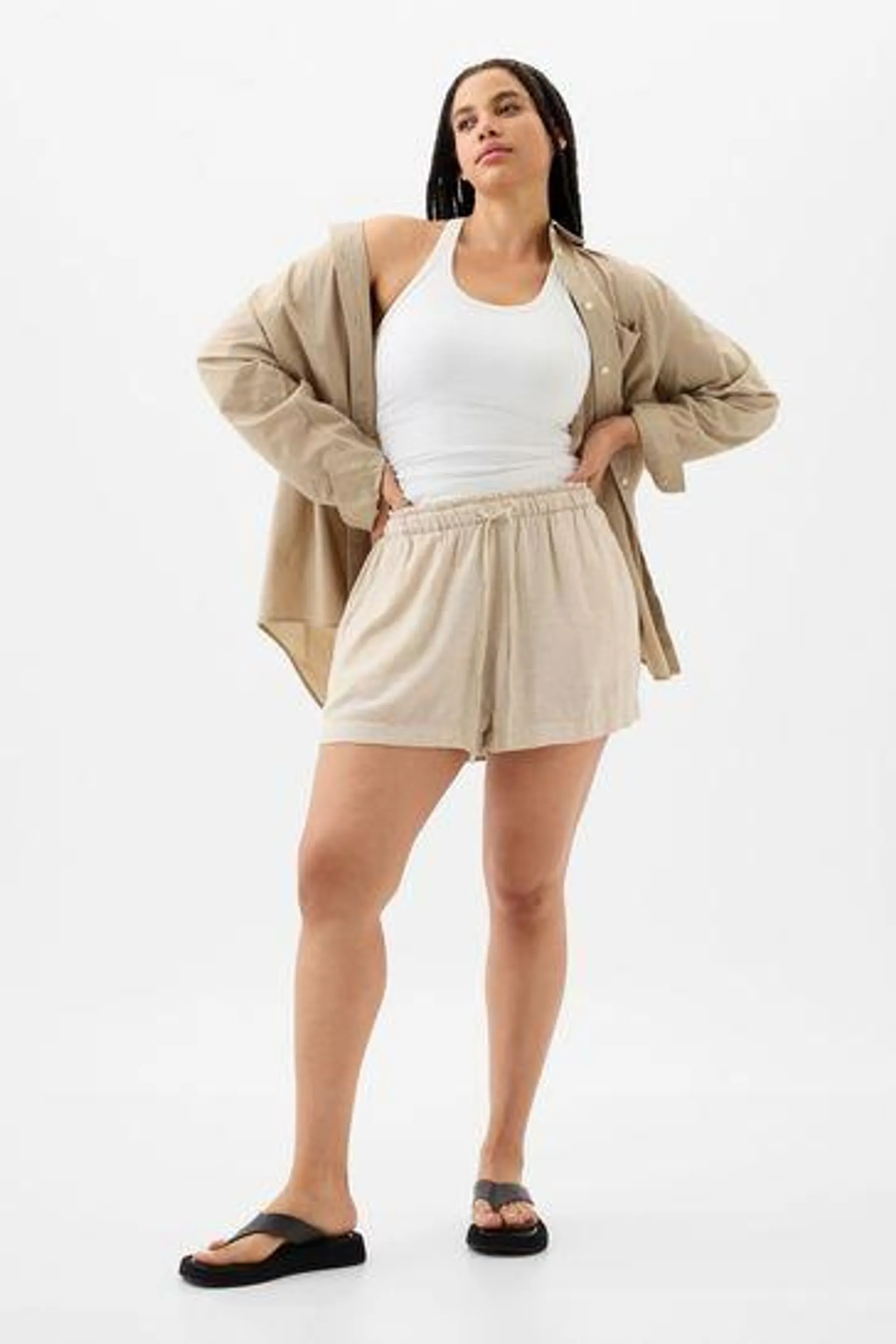 Linen Blend Pull On Shorts