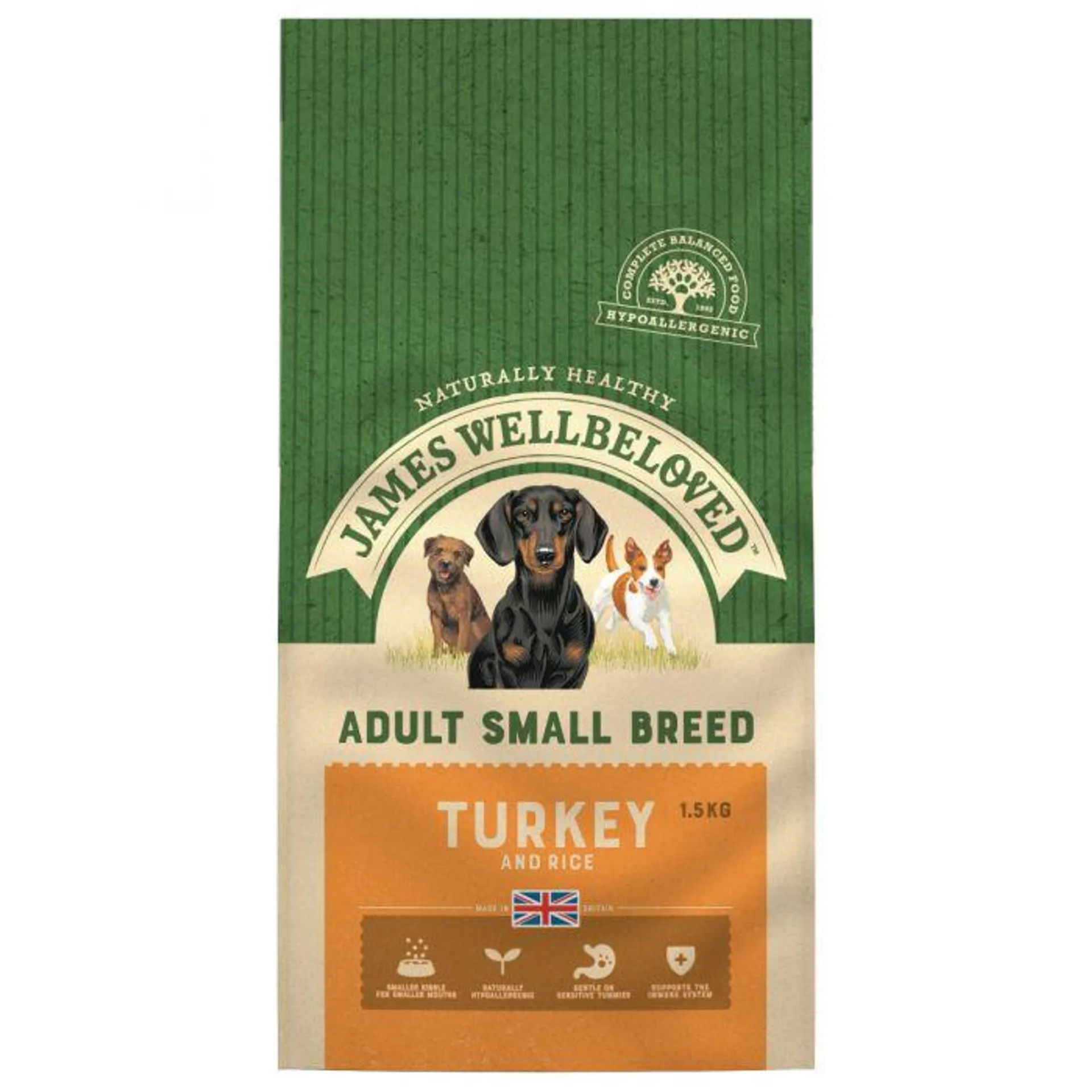 James Wellbeloved Complete Small Breed Adult Food Turkey and Rice 1.5kg