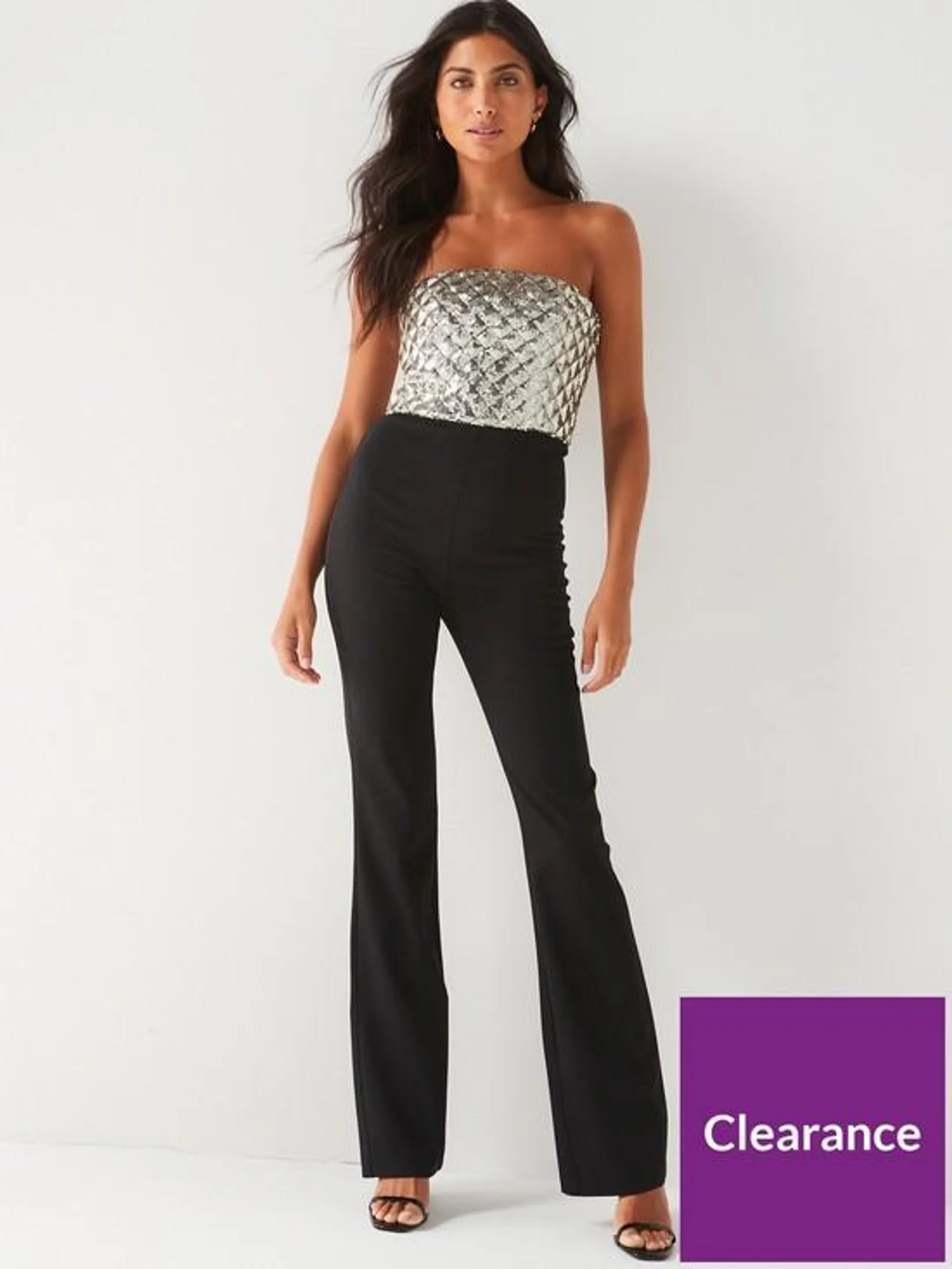 Sequin Strapless Jumpsuit - Black