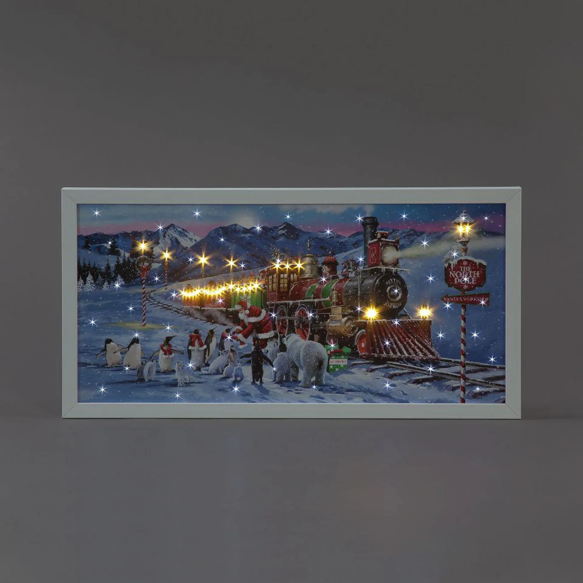 Battery Operated Fibre Optic Santa Express North Pole Canvas (60x30cm)