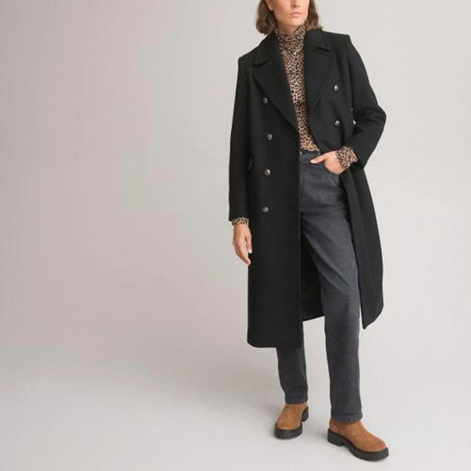 Recycled Double-Breasted Pea Coat in Wool Mix