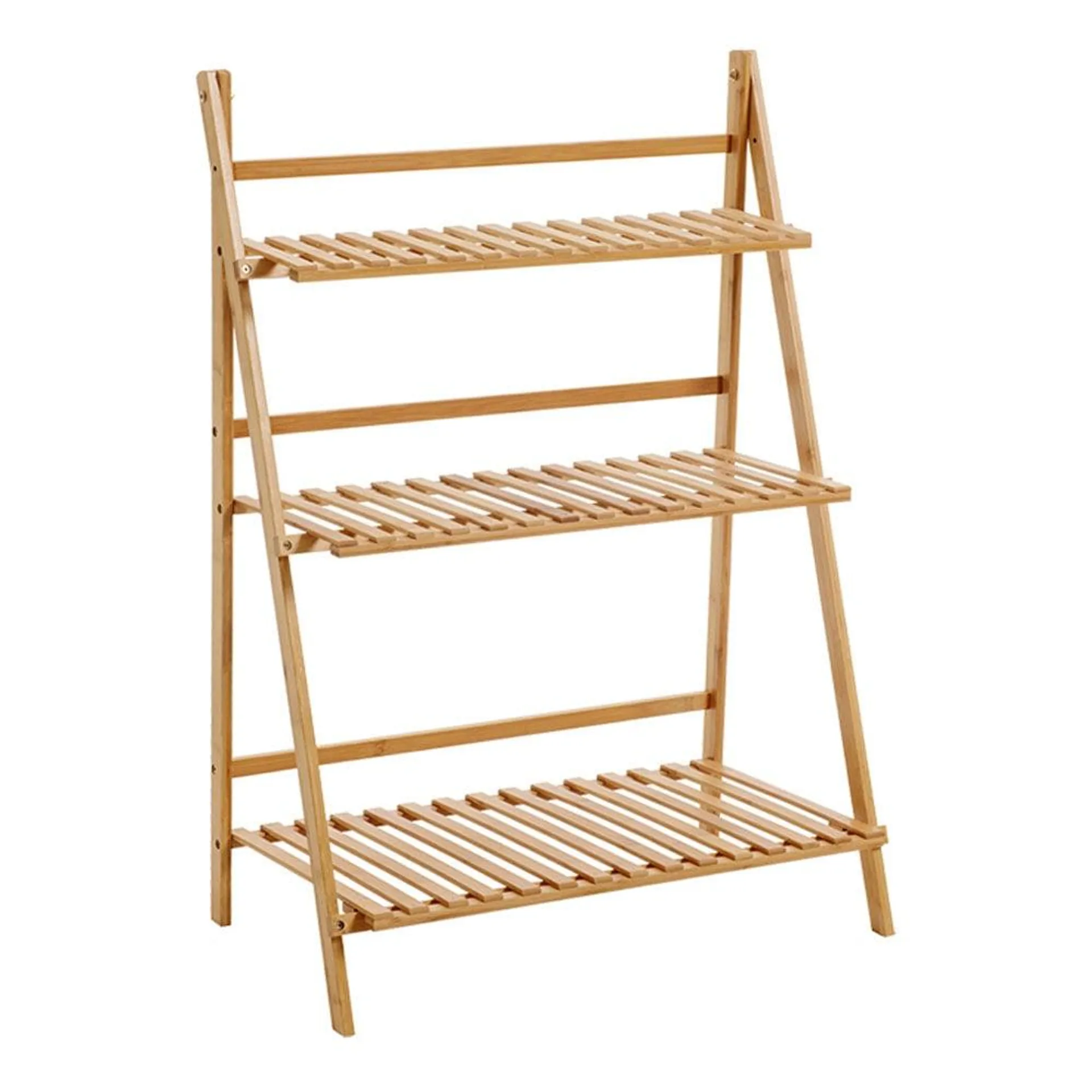 Living and Home 3 Tier Natural Wooden Foldable Ladder Shelf