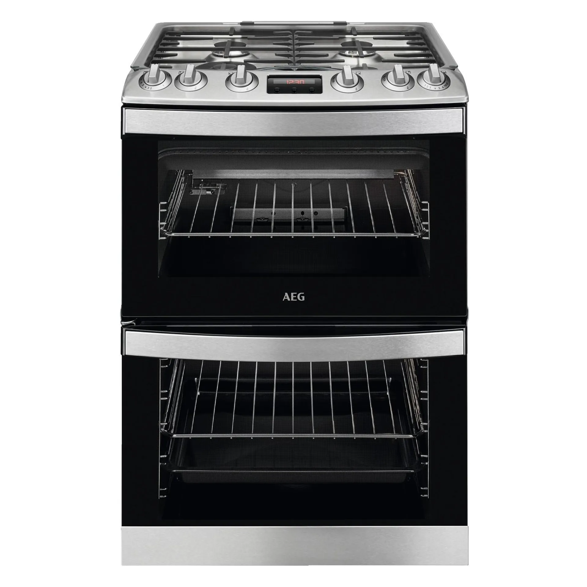 AEG 60cm Double Oven Gas Cooker With Lid - Stainless Steel