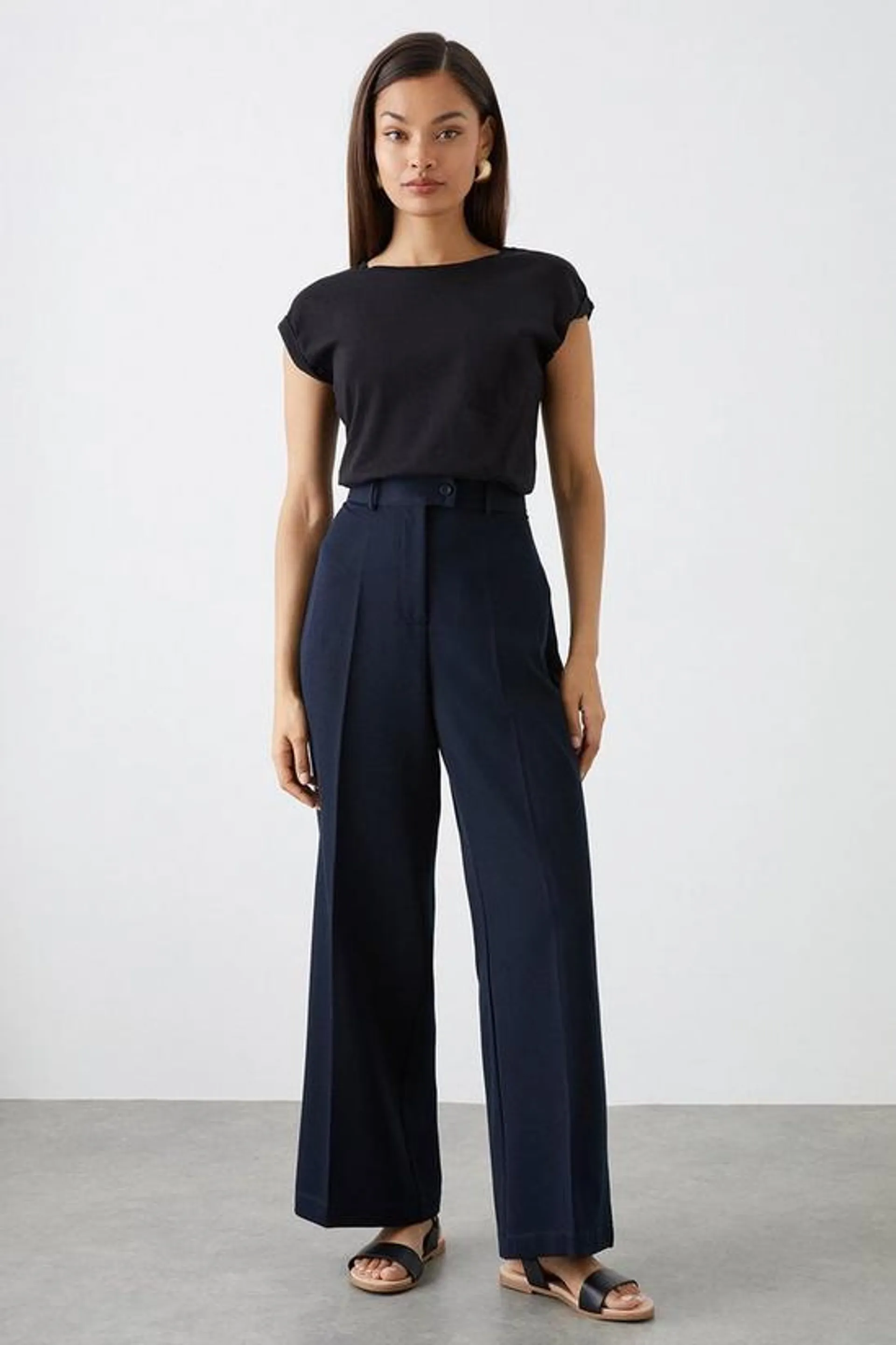 Petite High Waist Wide Leg Tab Trouser