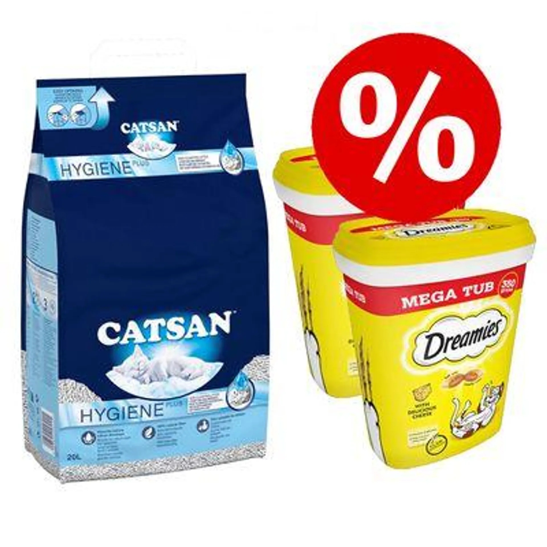 20l Catsan Hygiene Plus Cat Litter + Dreamies Cat Treats - Bundle Price! *