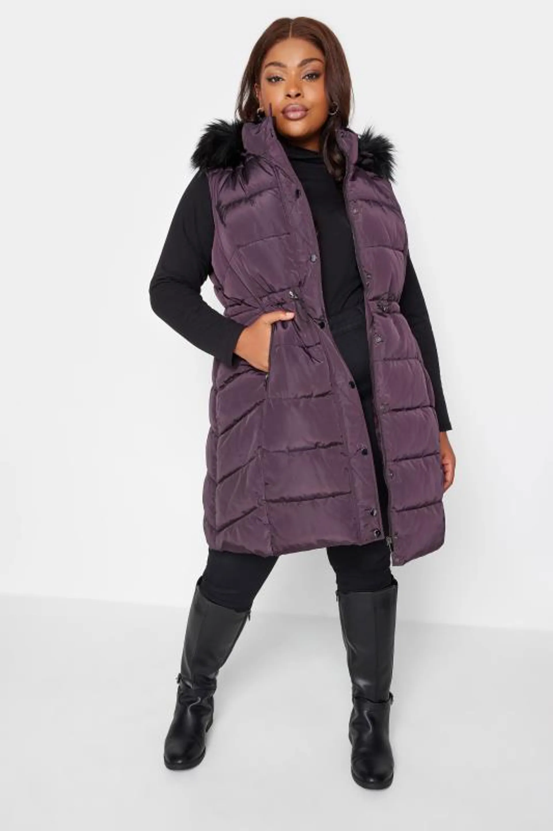 YOURS Curve Purple Padded Midi Gilet