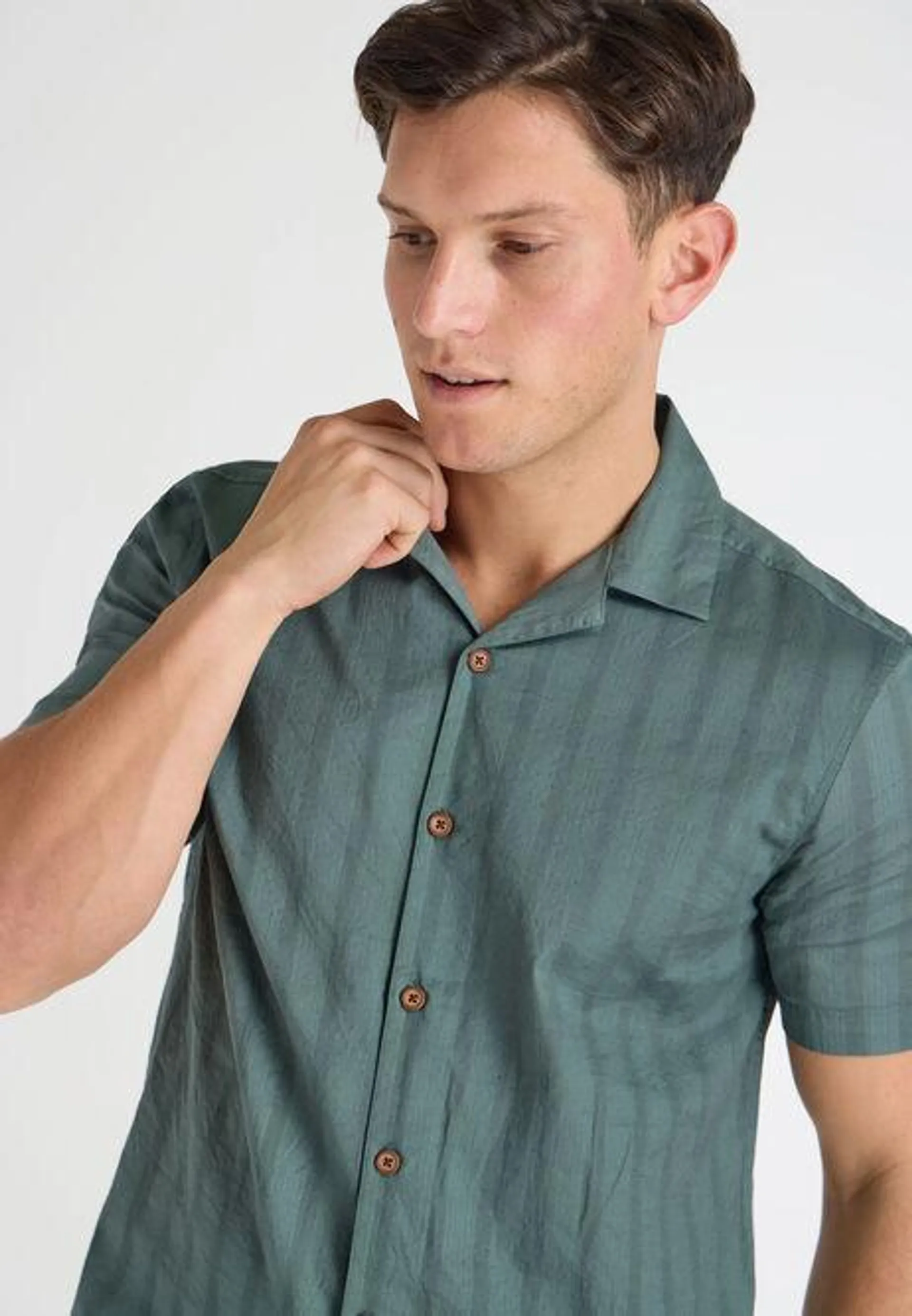 Mens Green Textured Stripe Shirt