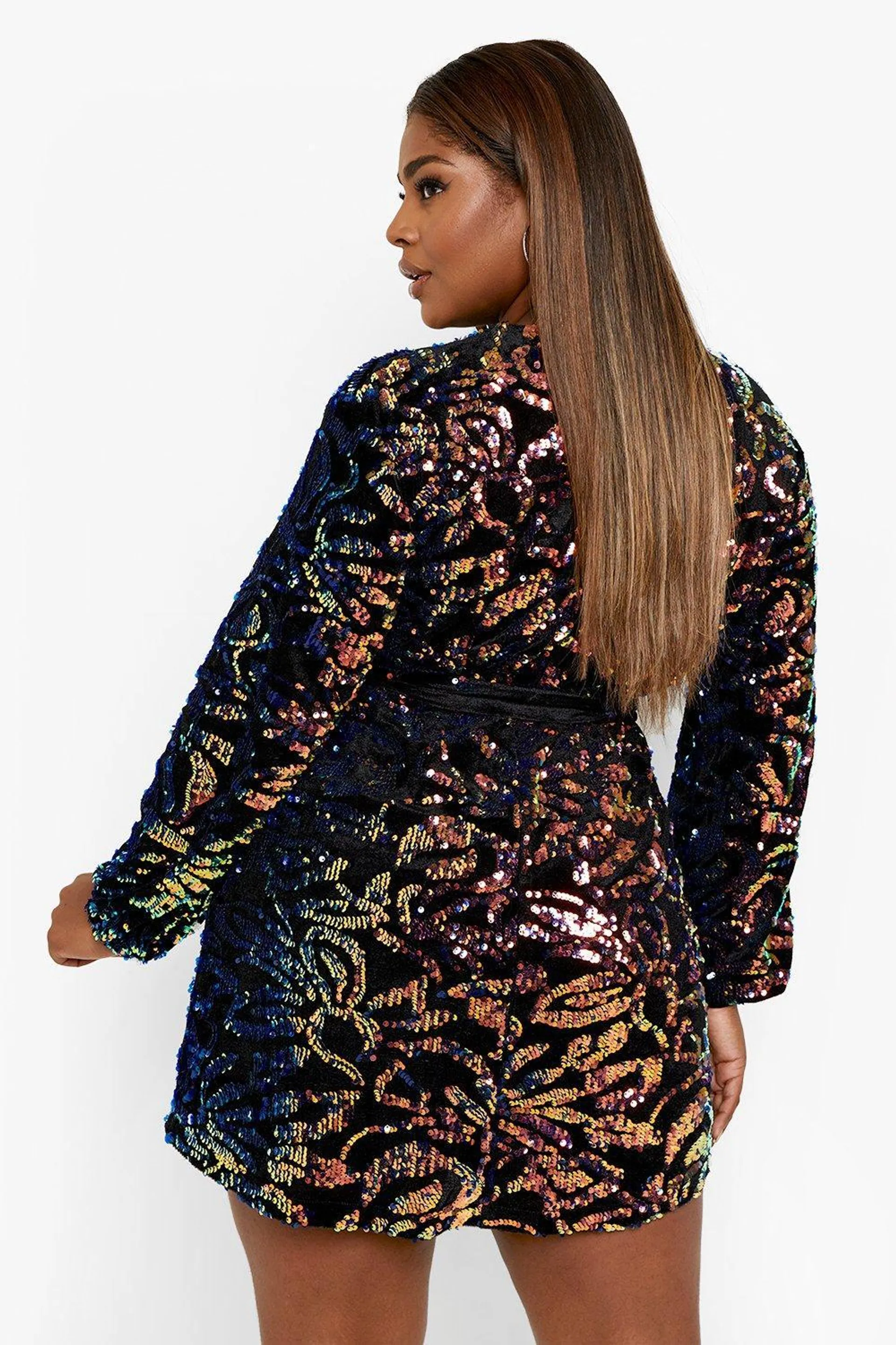 Plus Rainbow Sequin Belted Shift Dress