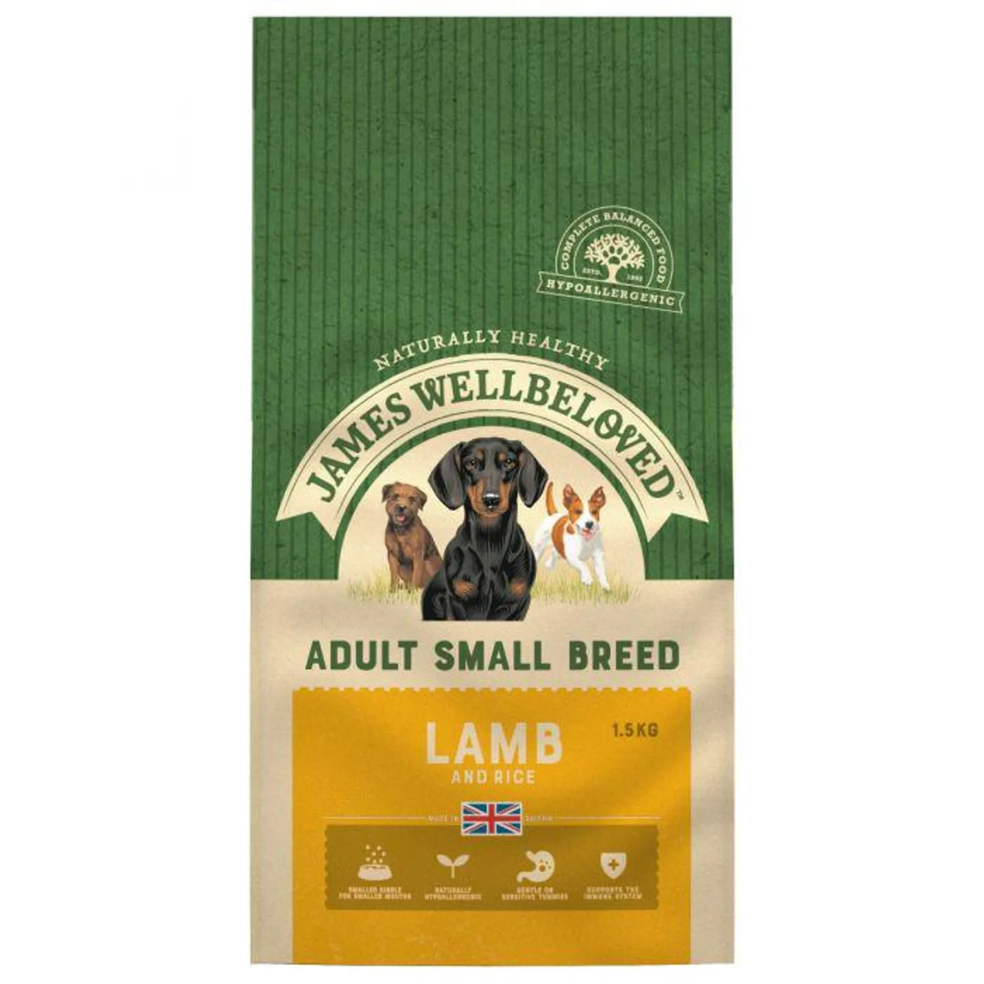 James Wellbeloved Complete Small Breed Adult Food Lamb and Rice 1.5kg